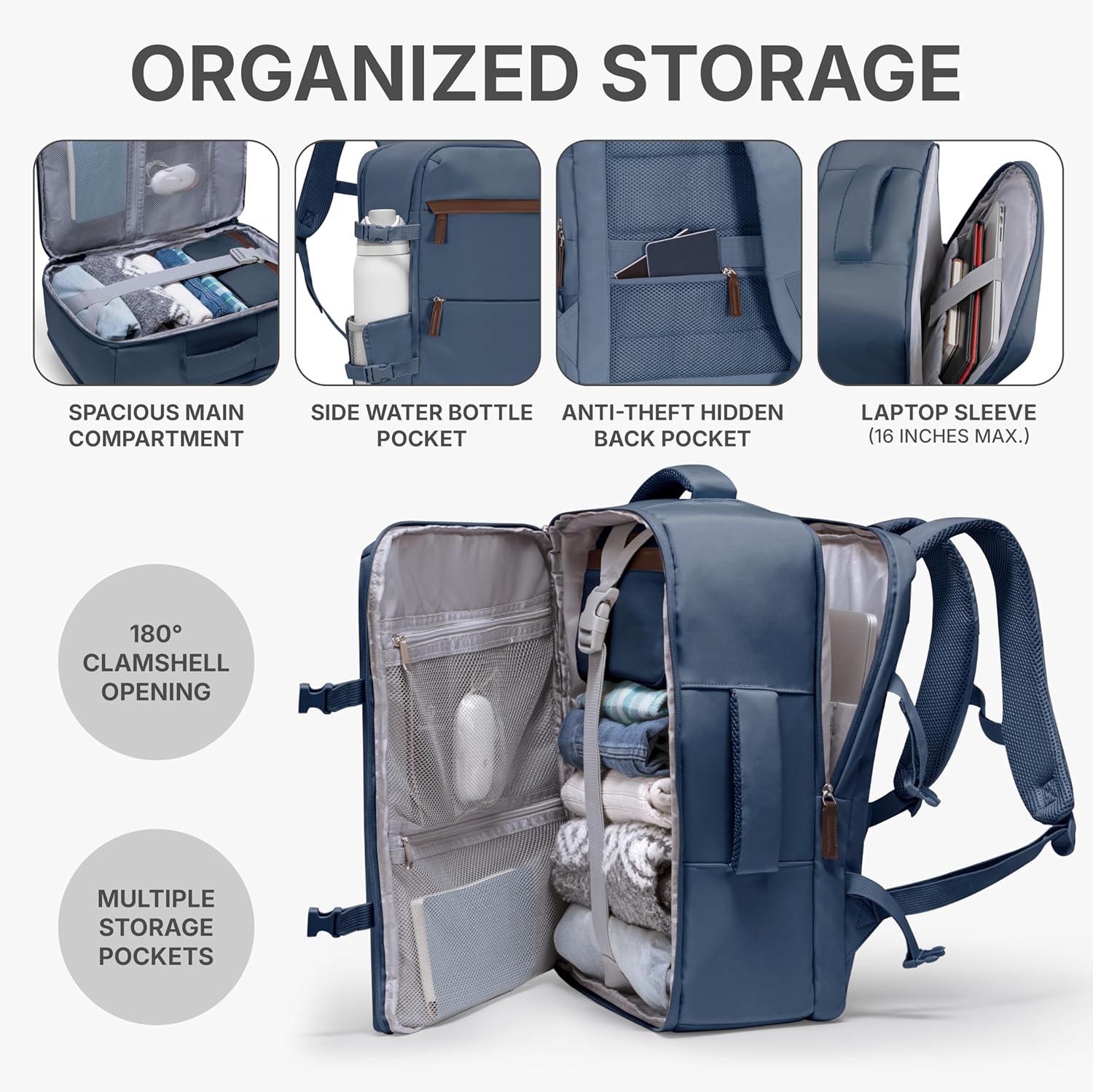 Alternative view of U.S. Traveler Vista Way 3-Piece Travel Set, 21-Inch Carry-on Hardside with TSA Lock, 18-Inch Travel Backpack with Laptop Sleeve, Toiletry Bag, Navy