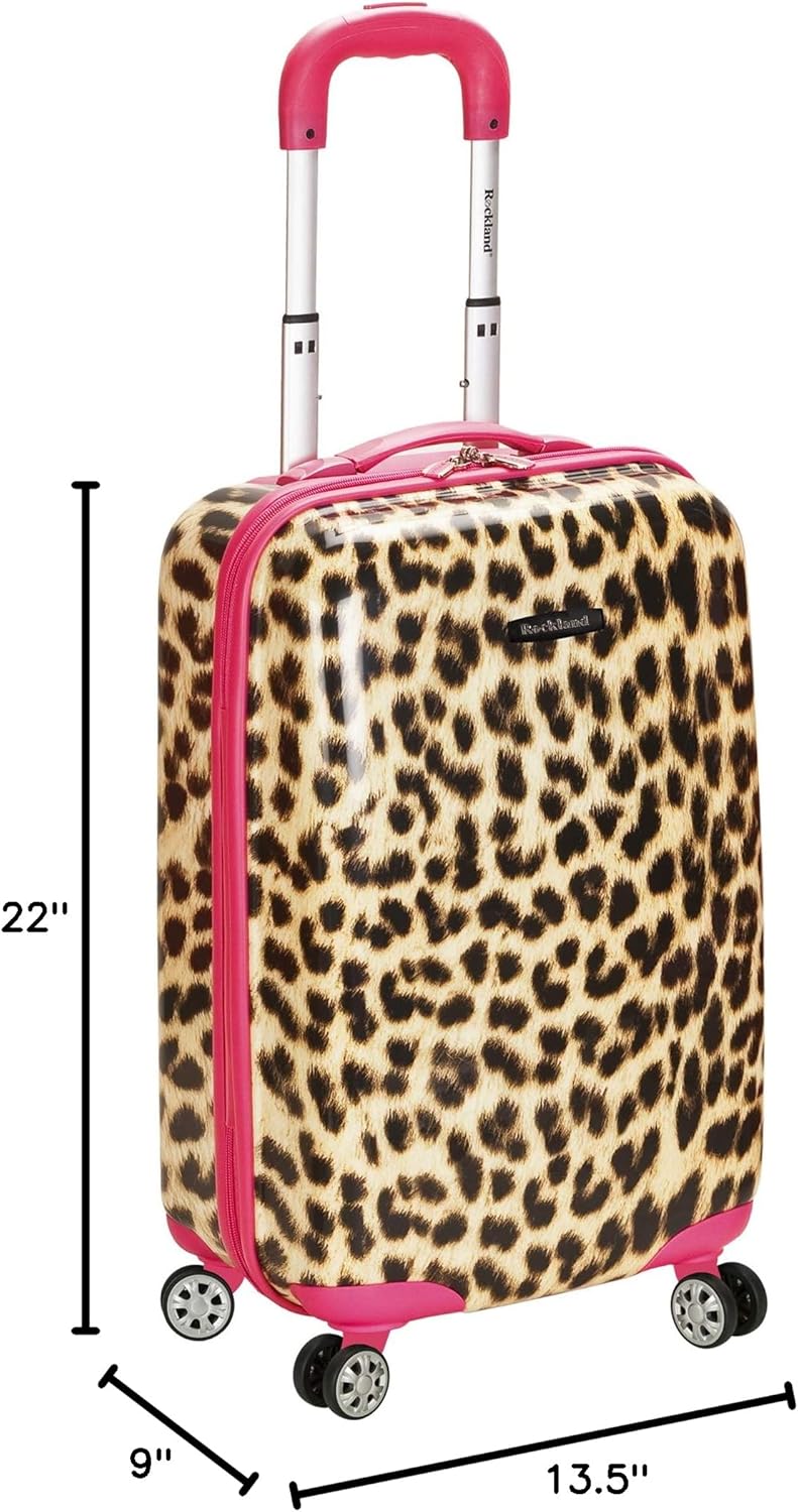 Rockland Safari Hardside Spinner Wheel Luggage, Pink Leopard, Carry-On 20-Inch