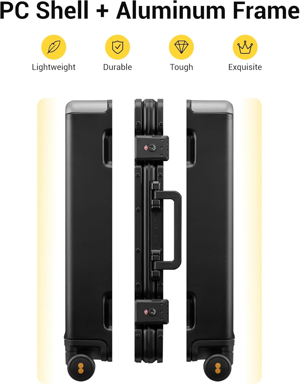 Alternative view of LEVEL8 Zipperless Carry On Suitcase Airline Approved with Aluminum Frame, Hard Shell Luggage with Spinner Wheels, Metal Travel Luggage with Packing Organizers, 20 Inch, Black