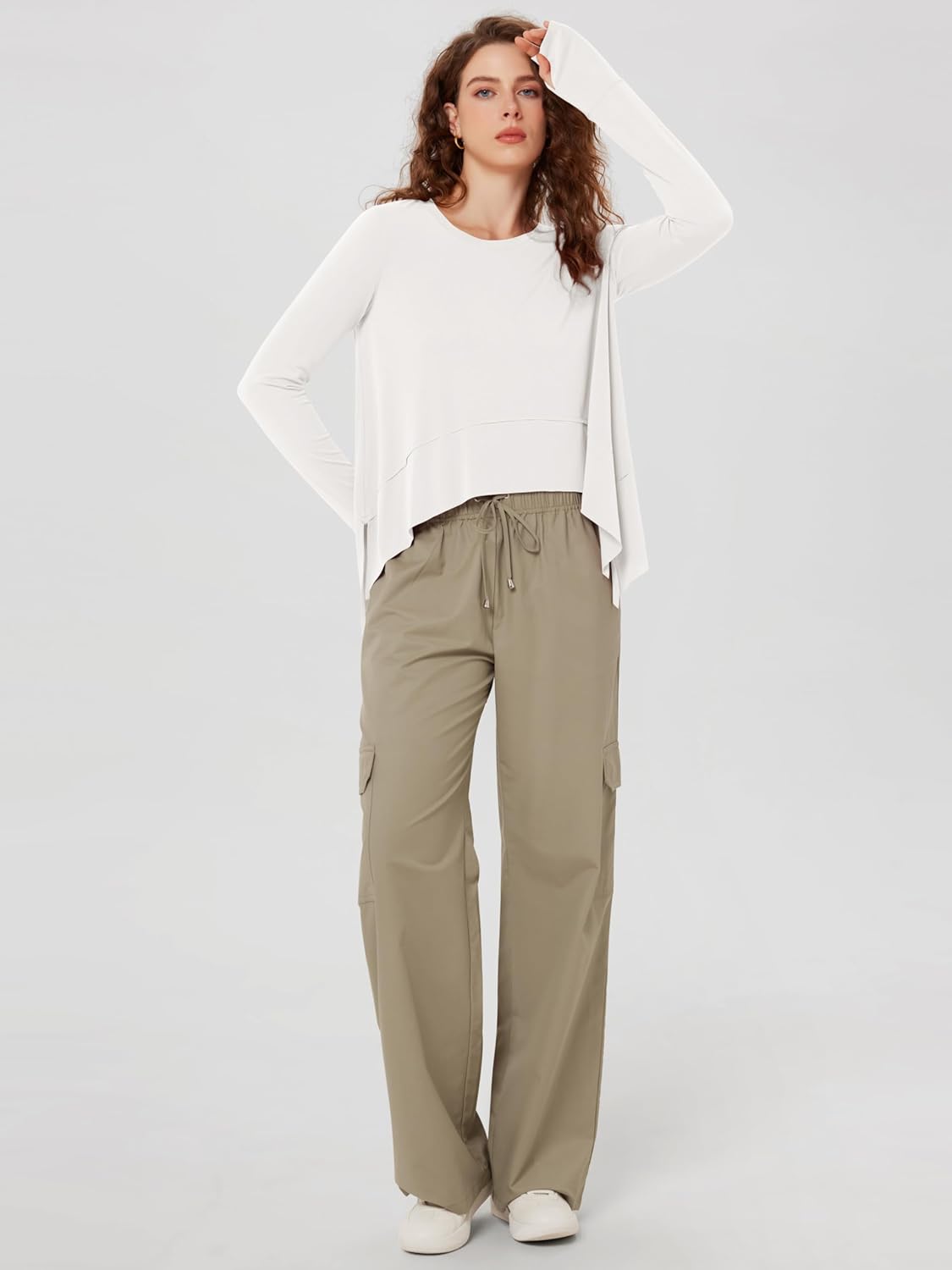 Alternative view of ODODOS Long Sleeve Tee for Women with Thumb Hole Athletic Gym Workout Crop Tops Yoga Shirts