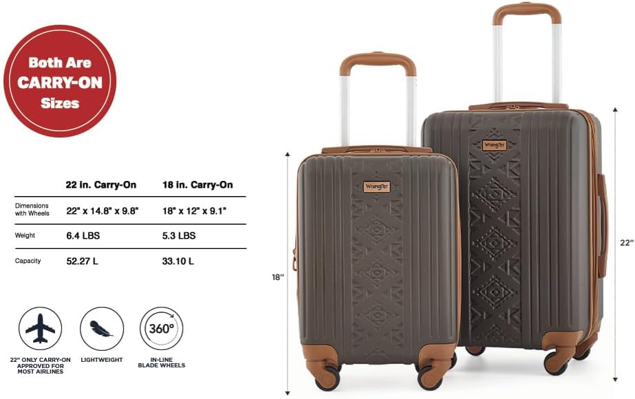 Wrangler 22" and 18" Heartland 2-Piece Carry-On Luggage Set, Chocolate