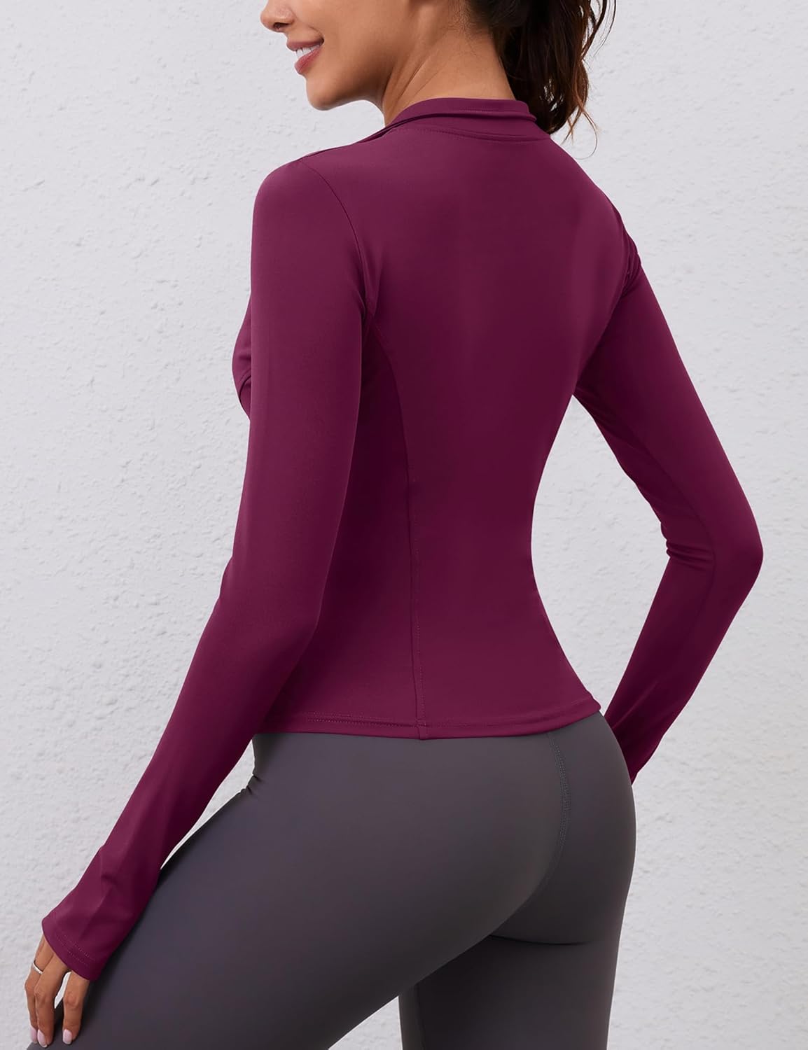 LOMON Womens Long Sleeve Workout Tops Quick Dry Quarter Zip Pullover Crop Yoga Athletic Slim Fit Shirts