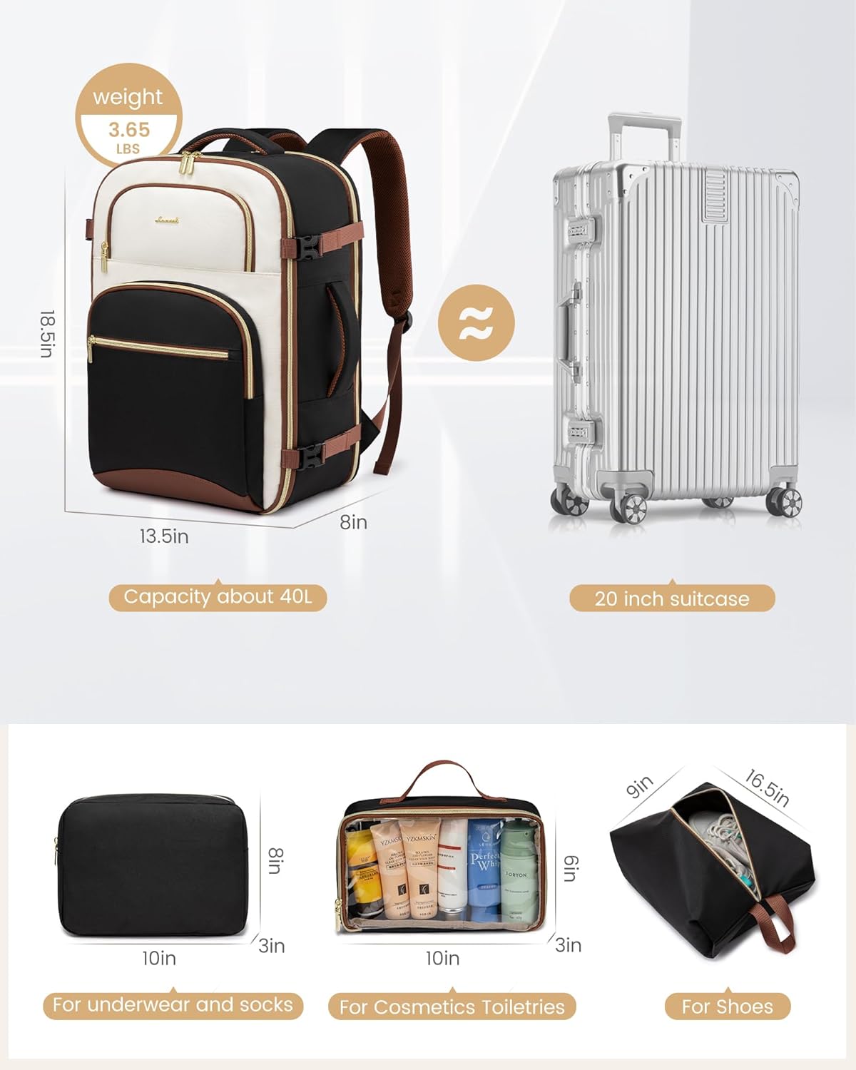 Alternative view of LOVEVOOK Travel Essentials Carry on Backpack 40L Travel Backpack for Women Men,Waterproof TSA Personal Item Travels Bag Airline Flight Approved,Large Carry on Luggage Laptop Backpack with Packing Cube