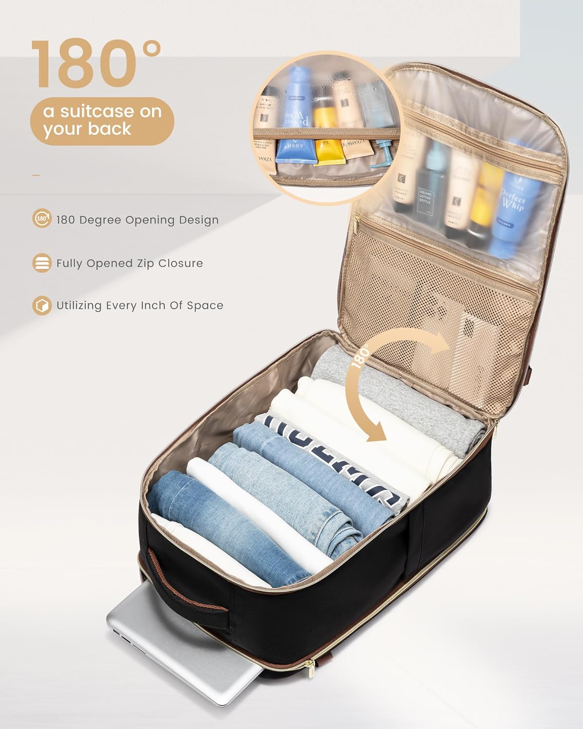 LOVEVOOK Travel Essentials Carry on Backpack 40L Travel Backpack for Women Men,Waterproof TSA Personal Item Travels Bag Airline Flight Approved,Large Carry on Luggage Laptop Backpack with Packing Cube - Image 3