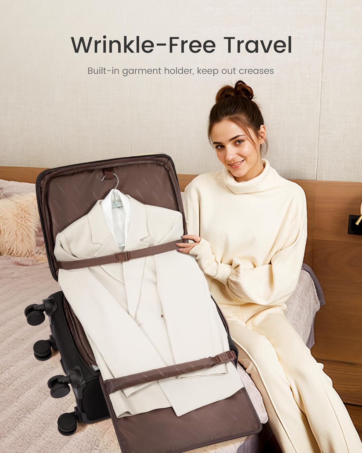 Alternative view of LOVEVOOK Carry on Luggage 22x14x9 Airline Approved, 22 Inch Large Rolling Suitcase with Garment Bag, Spinner Wheels & TSA Lock, 49L Softside Lightweight Underseat Carryon Luggage for Women Men Travel