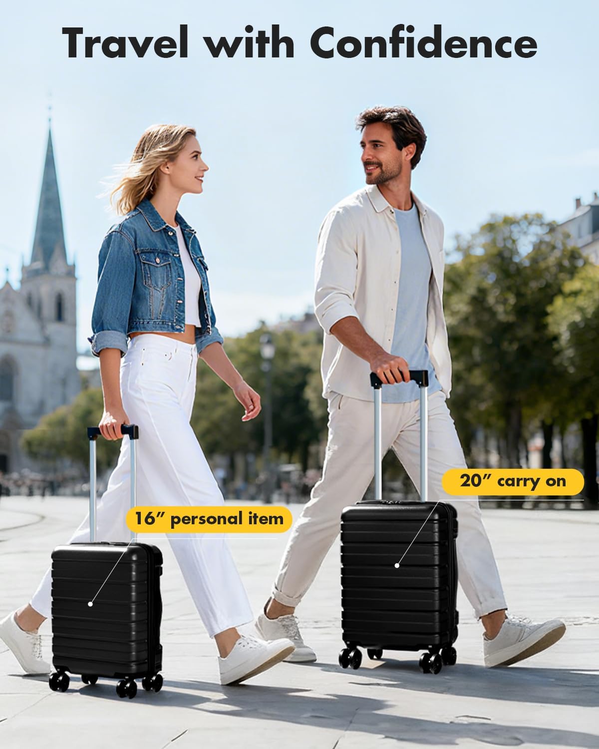 Lekesky 18 Inch Expandable Carry On Luggage Airline Approved, Hard Shell Suitcase with TSA Lock, Lightweight Spinner Wheels for Travel Weekend Trips Men Women, Black