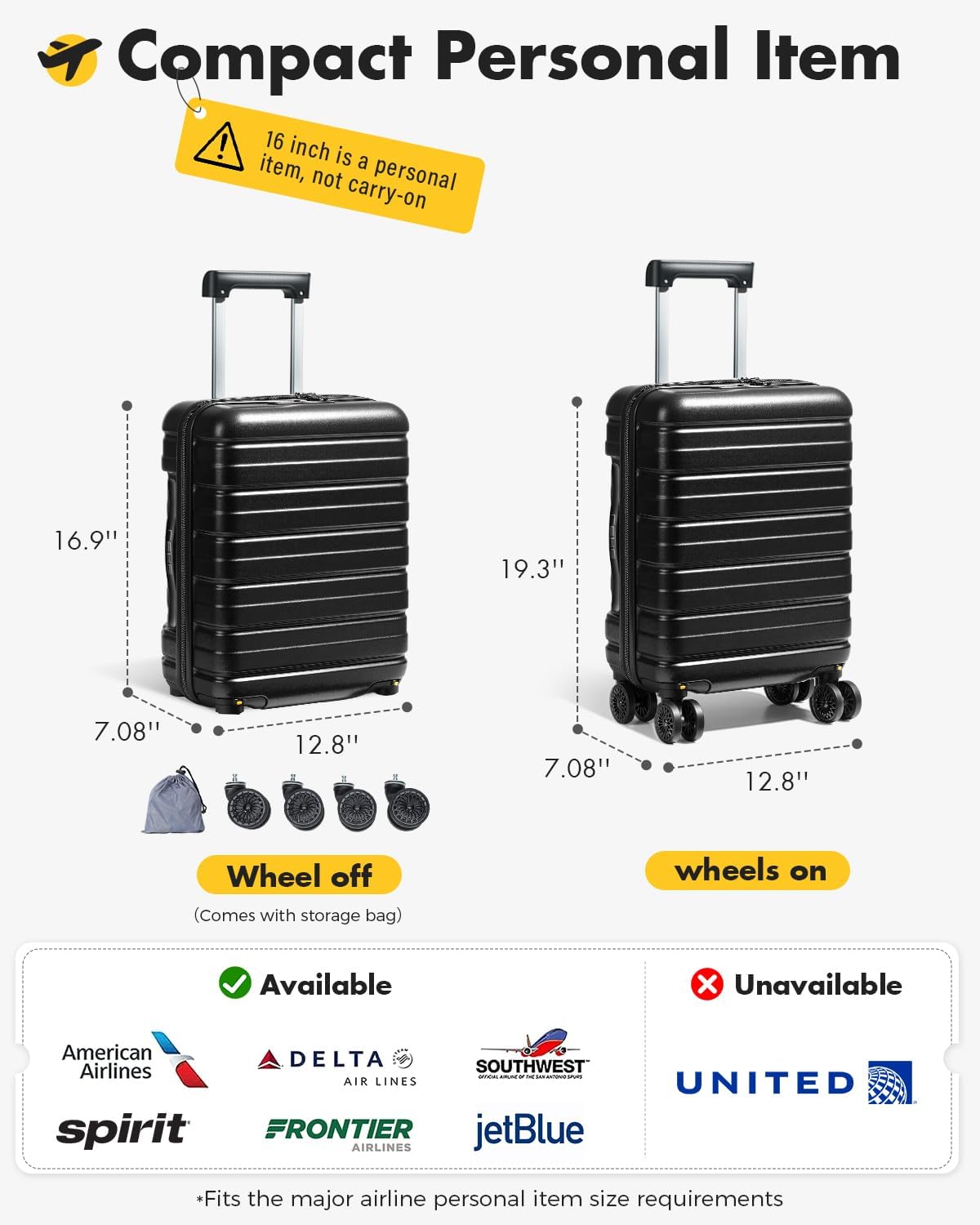 Alternative view of Lekesky 18 Inch Expandable Carry On Luggage Airline Approved, Hard Shell Suitcase with TSA Lock, Lightweight Spinner Wheels for Travel Weekend Trips Men Women, Black