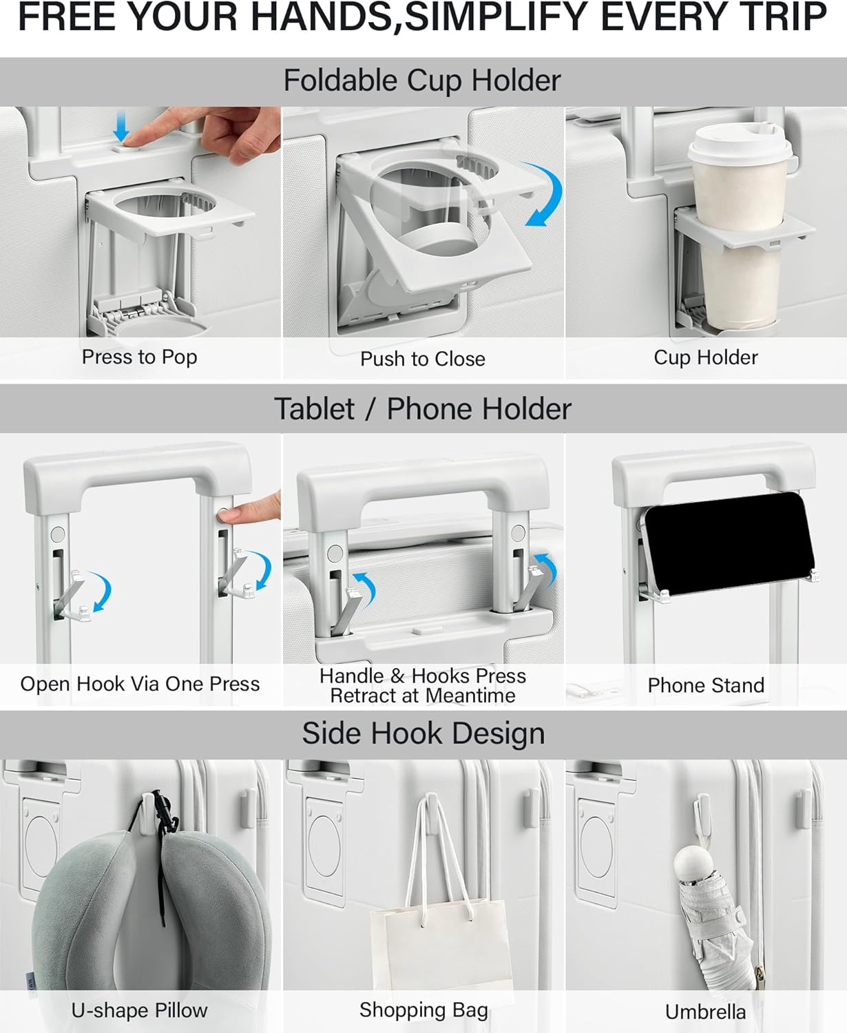 Hanke 20 Inch Expandable Carry On Luggage with Cup Holder 22x14x9 Airline Approved, Top Opening Hard Shell Suitcases with Wheels, Carry-On Travel Suitcase Trunk Luggage with Lock, Jet Black