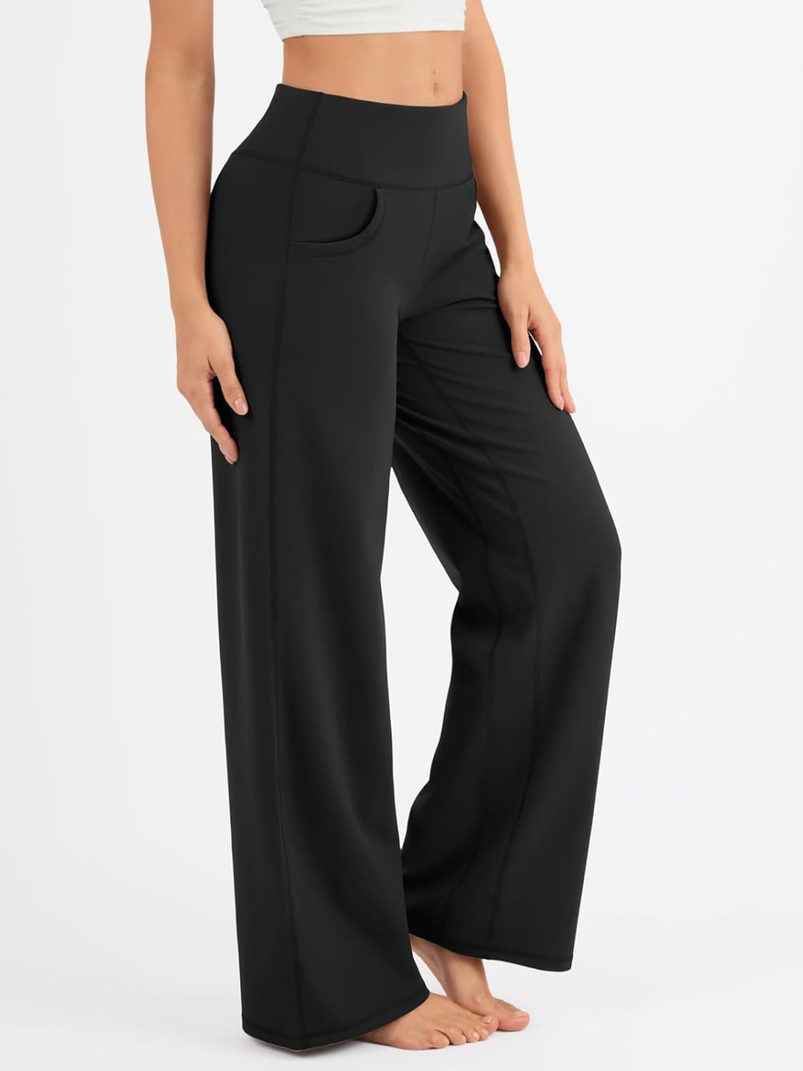 AFFOLE Yoga Pants Women Wide Leg Pants Woman with Pockets High Waist Stretch Dress Casual Sweatpants Petite/Regular/Tall