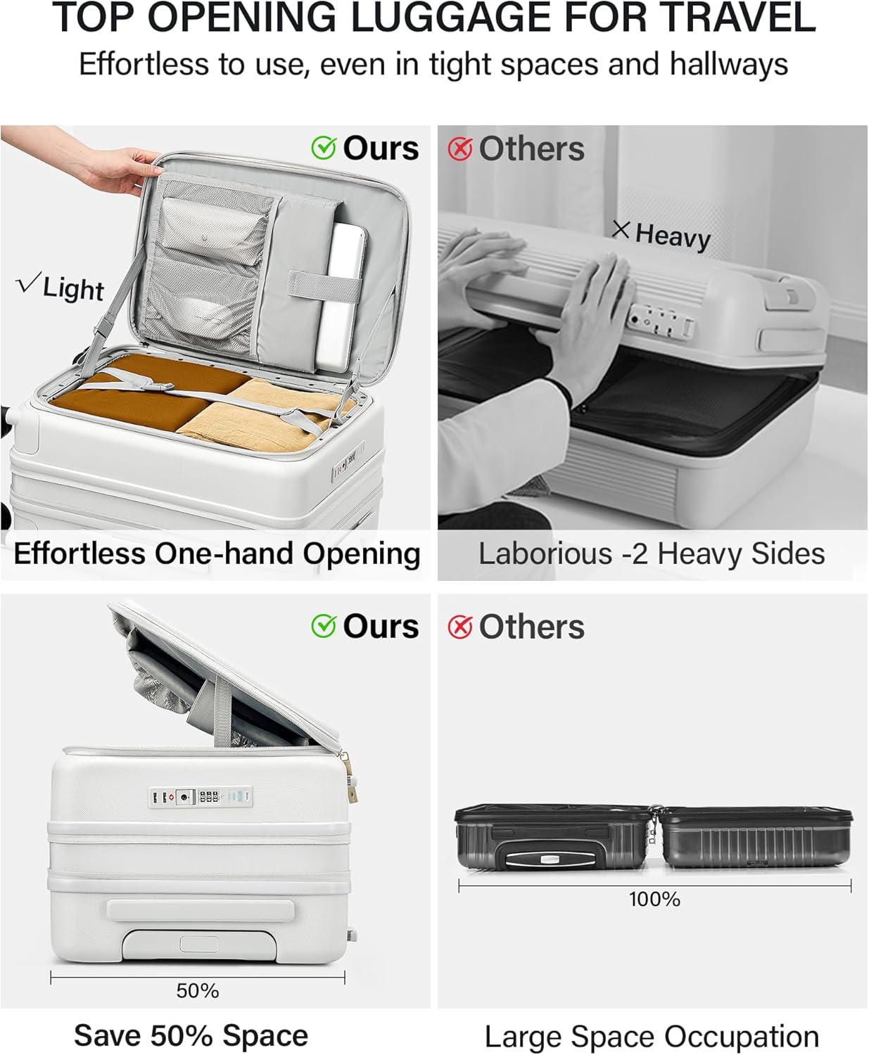 Alternative view of Hanke 20 Inch Expandable Carry On Luggage with Cup Holder 22x14x9 Airline Approved, Top Opening Hard Shell Suitcases with Wheels, Carry-On Travel Suitcase Trunk Luggage with Lock, Jet Black