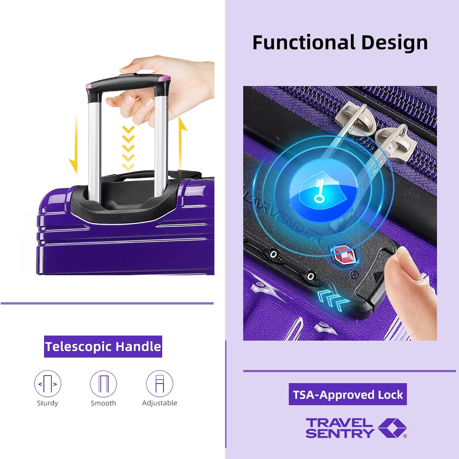 Alternative view of LARVENDER Carry on Luggage 22x14x9 Airline Approved Hardshell Suitcase with Wheels TSA Lock, PC+ABS Lightweight Suitcase Set for Women with Travel Backpack, Midnight Berry, 3 Piece Set