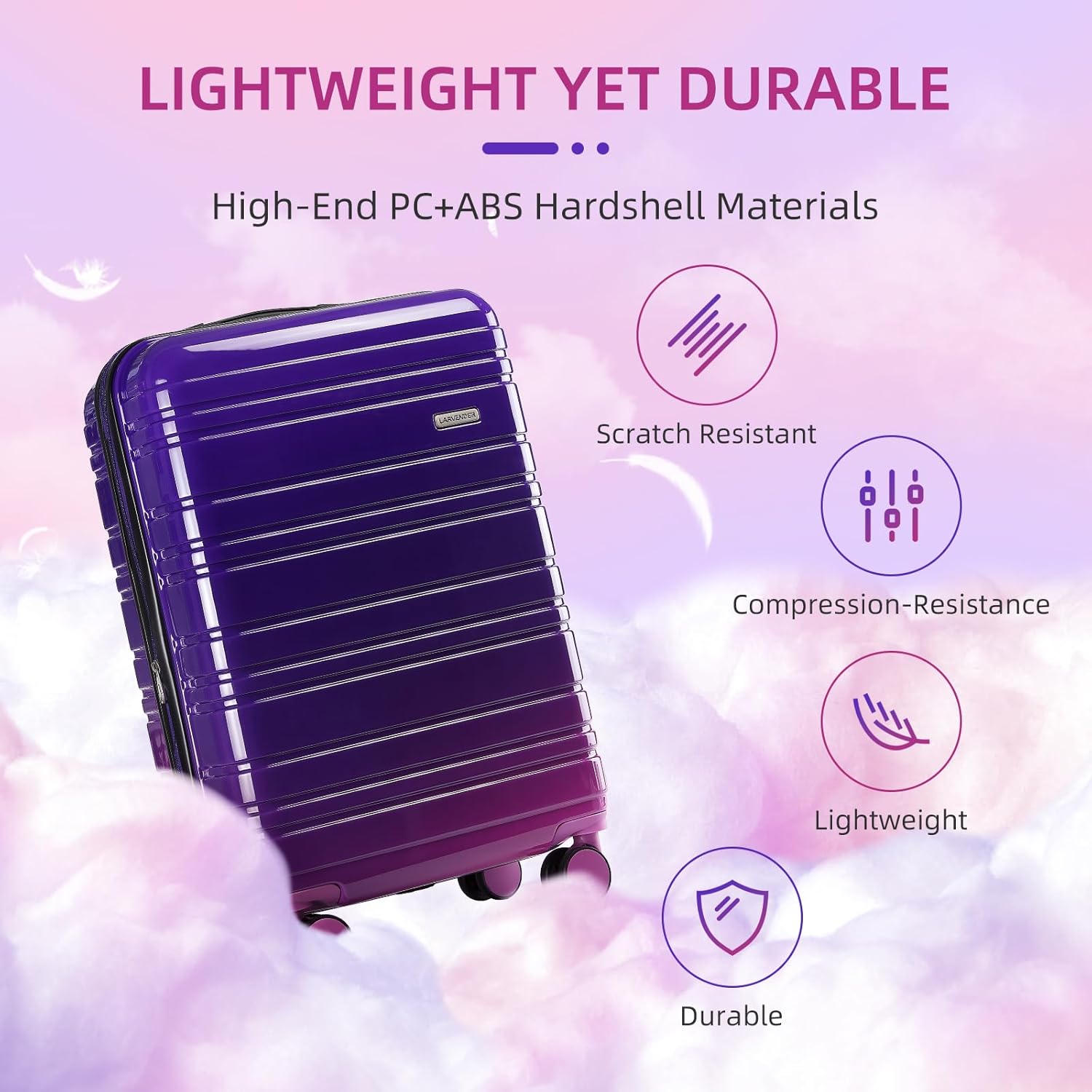 LARVENDER Carry on Luggage 22x14x9 Airline Approved Hardshell Suitcase with Wheels TSA Lock, PC+ABS Lightweight Suitcase Set for Women with Travel Backpack, Midnight Berry, 3 Piece Set - Image 4