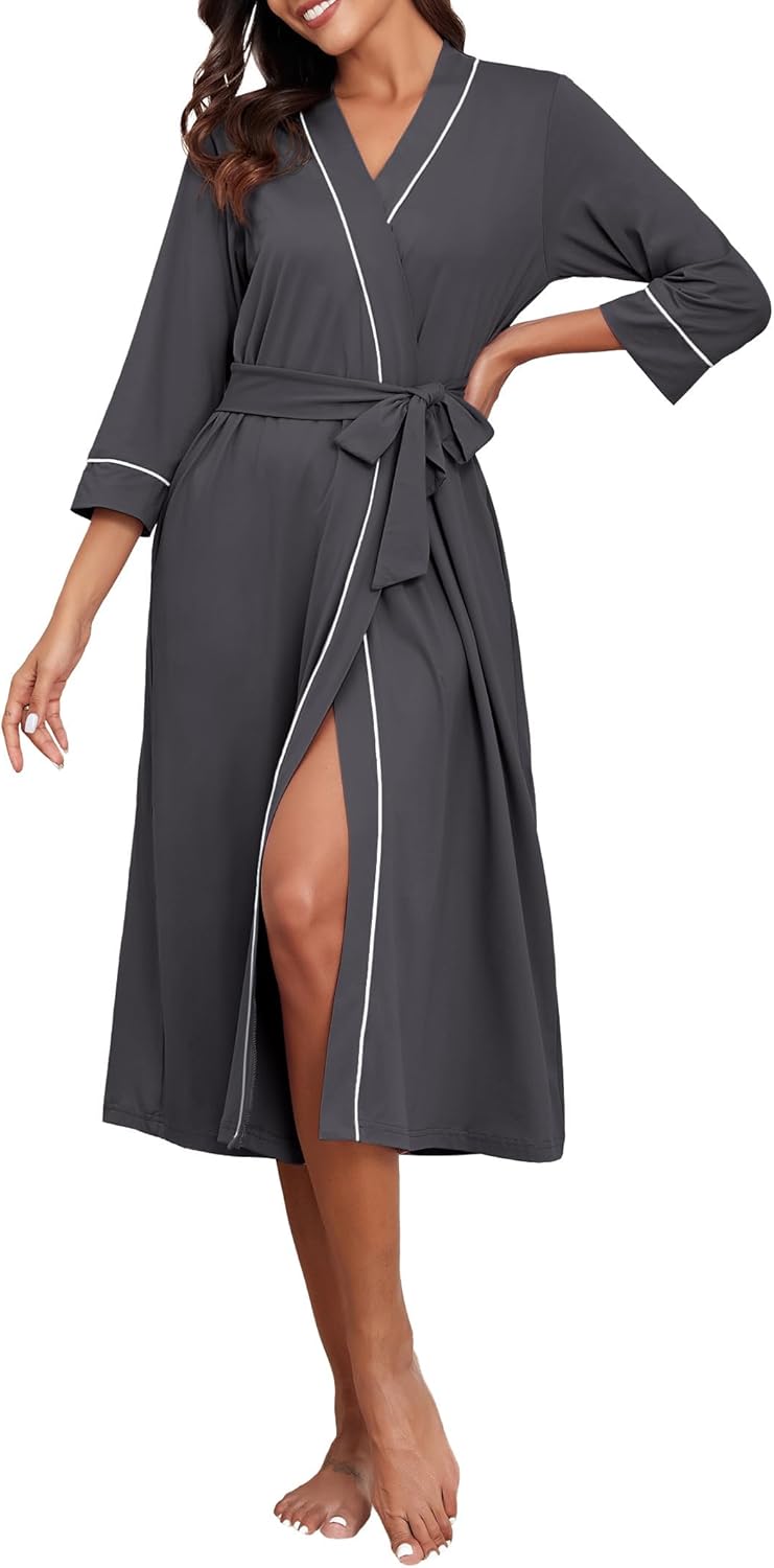 PrinStory Womens Robe Long Knit Bathrobe Lightweight Soft Robes Ladies Bath Robe