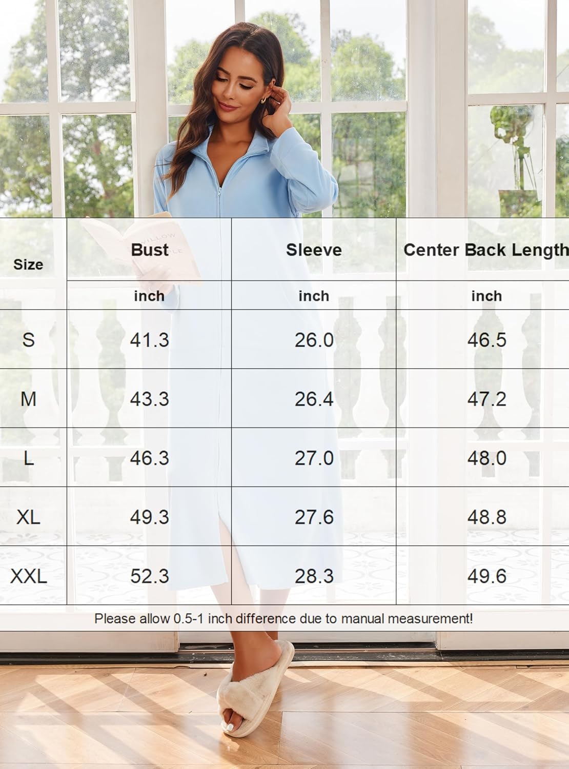 Ekouaer Women Zipper Robe Long Sleeves House Coat Soft Bathrobe Sleepwear with Pockets Housecoat Loungewear - Image 5