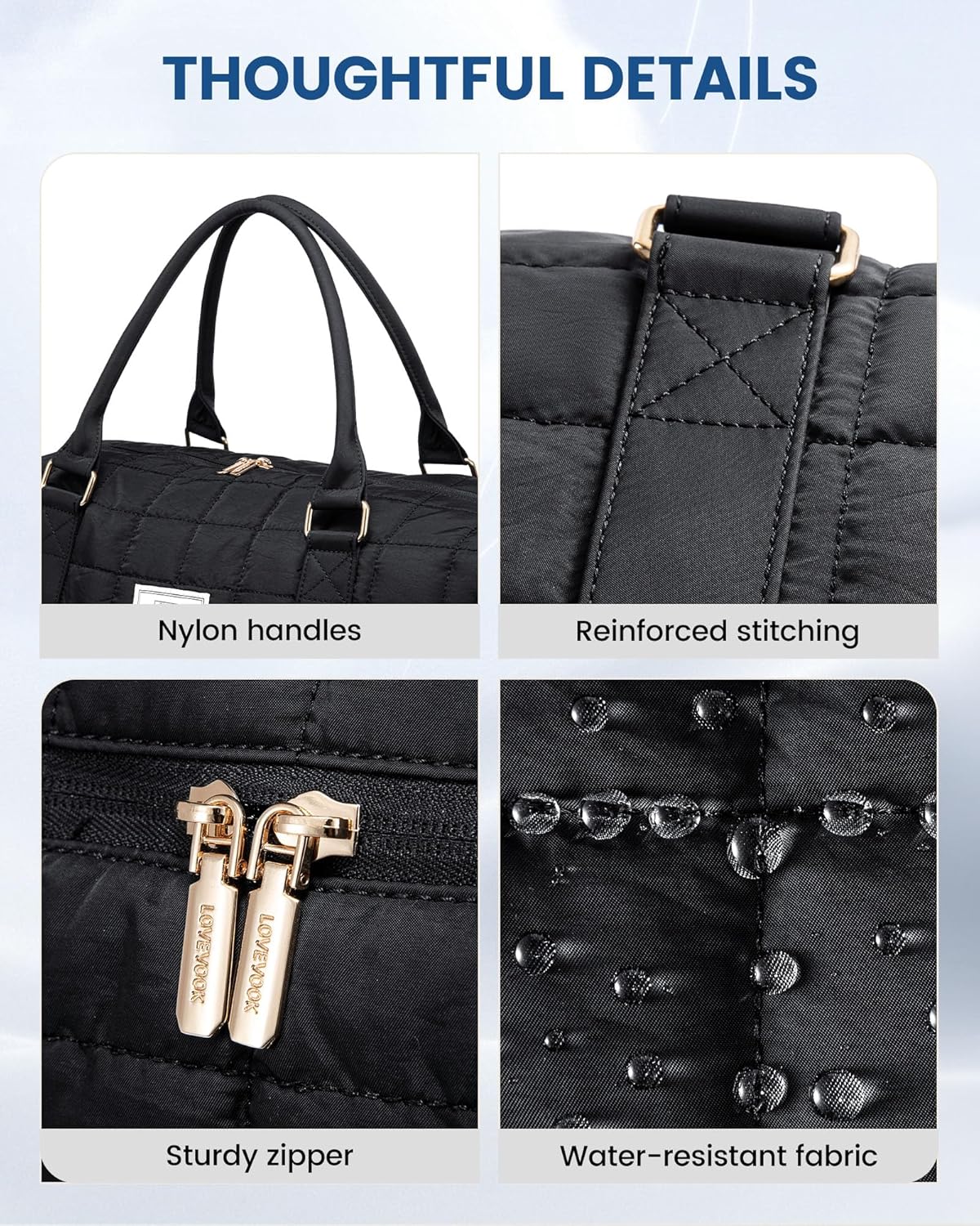 LOVEVOOK Large Duffle Bag for Travel, Puffer Weekend Bags for Women Travel Tote, Carry on Duffel Bag for Airplanes, 18 Inch Personal Item Bag Gym Bag Women, Black - Image 5