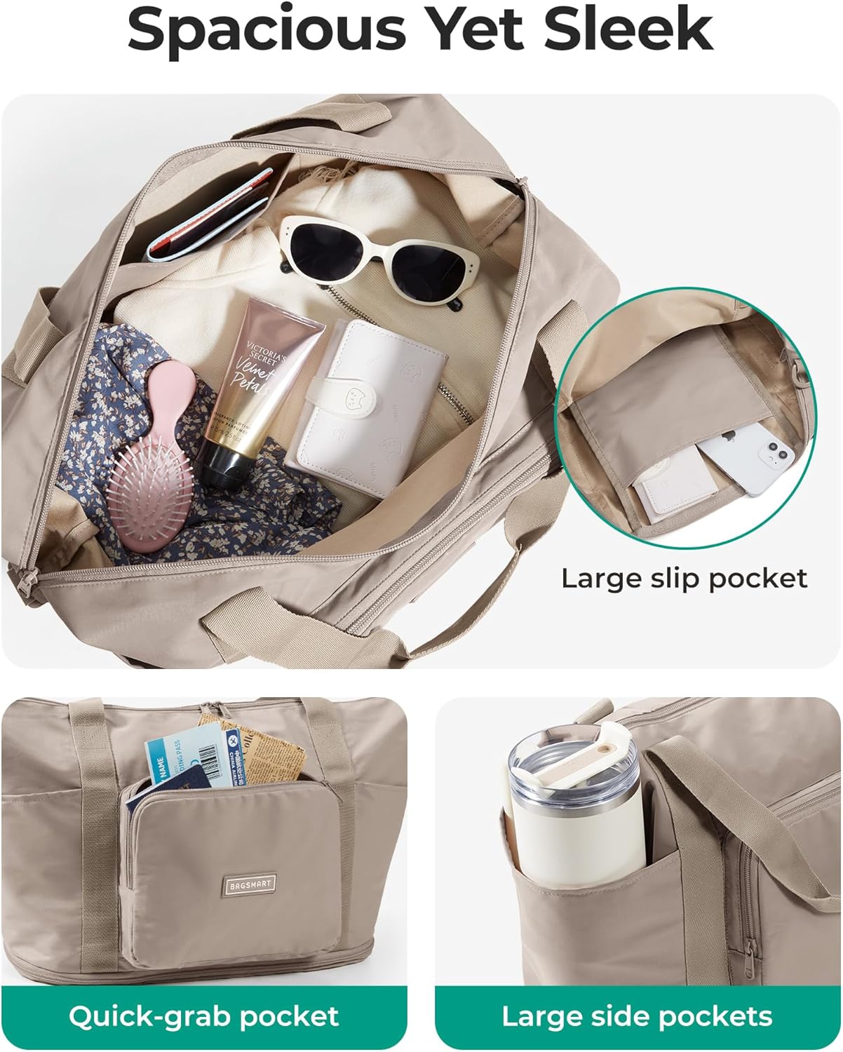 Alternative view of BAGSMART Foldable Travel Bag, 37L Duffle Bag for Travel, Expendable Carry on Weekender Duffel, Lightweight Personal Item Bag