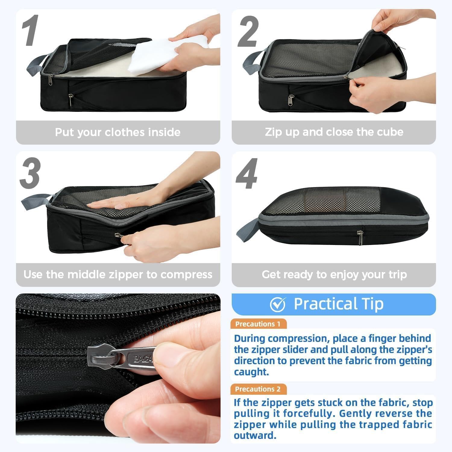 Alternative view of BAGAIL 4 Set/6 Set/8 Set Compression Packing Cubes Travel Accessories Expandable Packing Organizers (Half Mesh, 6-Black)