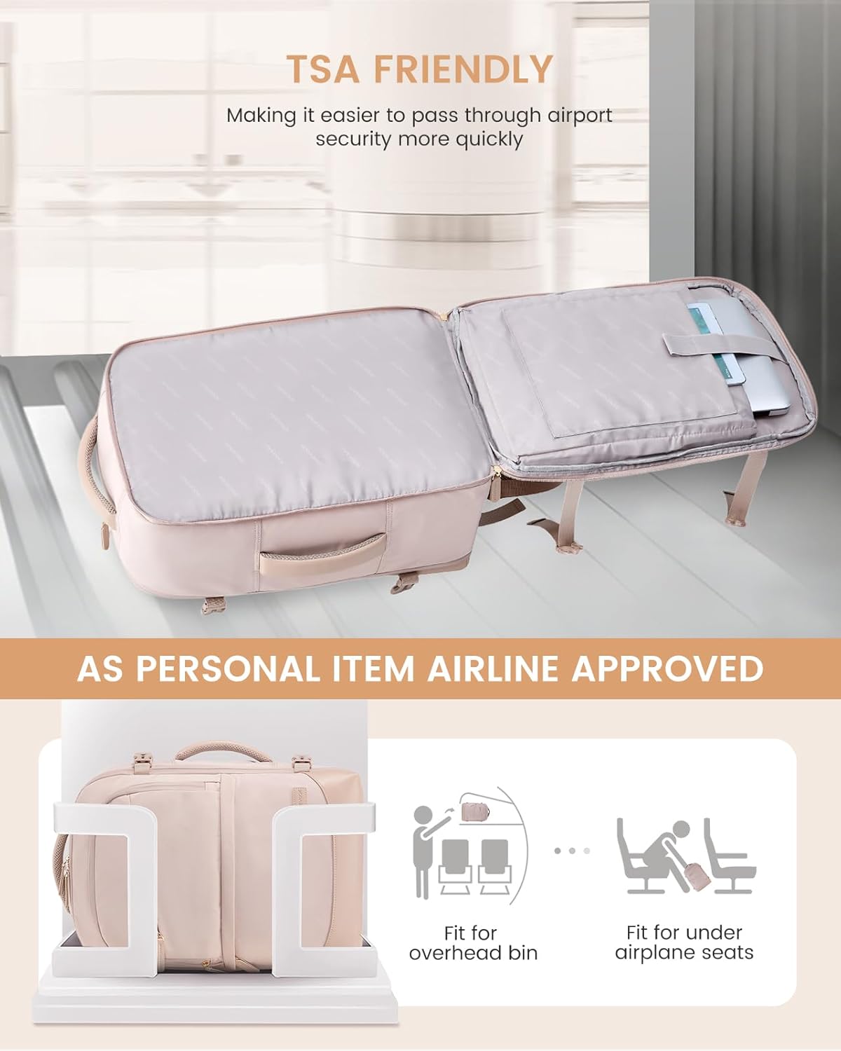 Alternative view of LOVEVOOK Travel Backpack for Women & Men, 40L Carry on Backpack Airline Approved, Large TSA Personal Item Travel Bag fits 17.3" Laptop, Business Weekender Bag for Essentials, 4Pcs