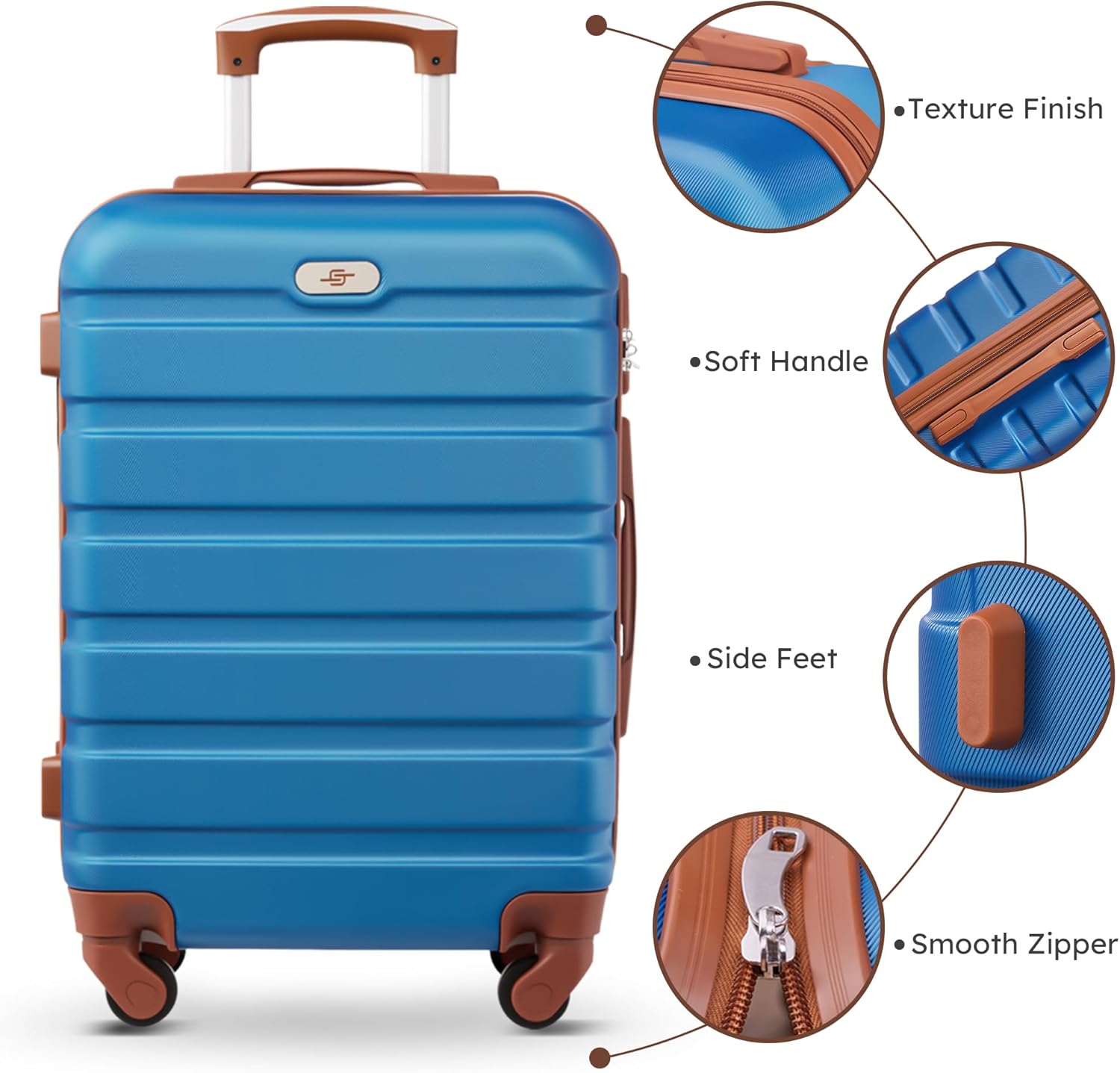 Alternative view of Suitour 4 Piece Luggage Sets, Hard Shell Suitcase Set with Spinner Wheels 16 20 24 28inch Travel Sets(Blue Brown)