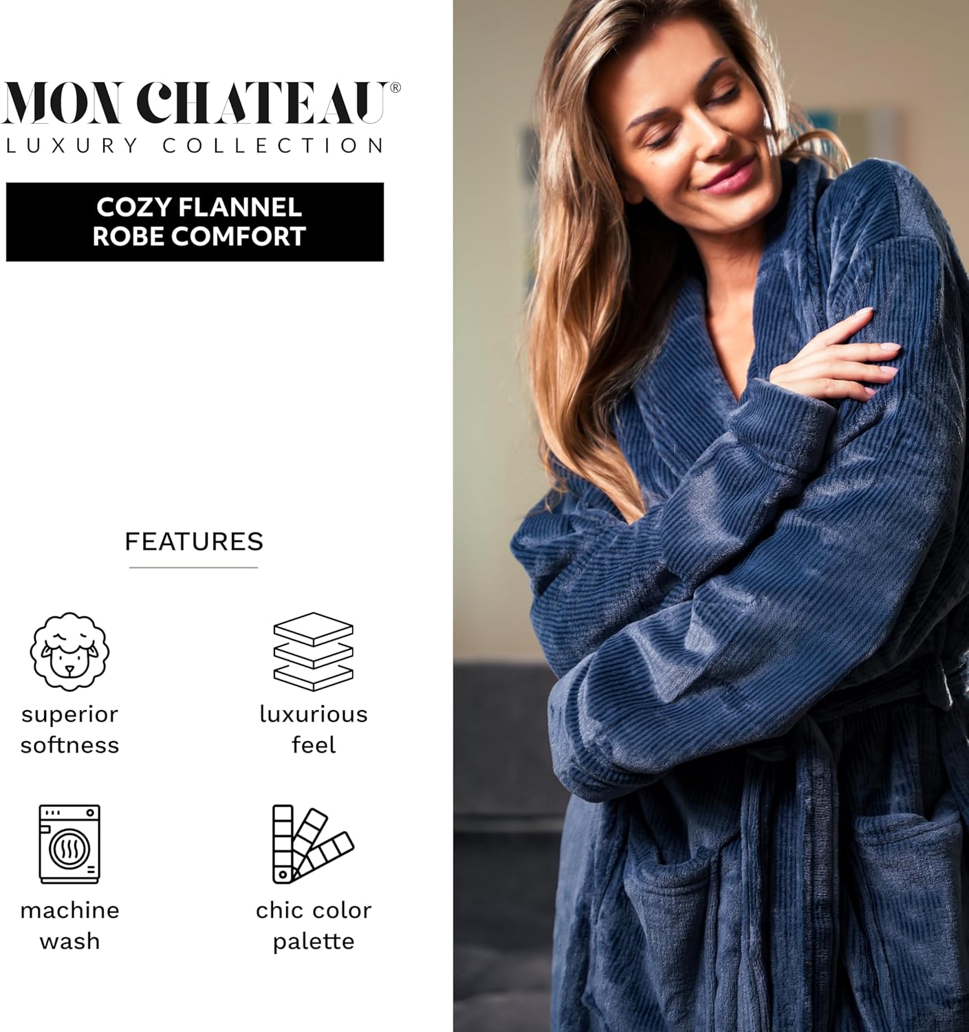 Alternative view of Mon Chateau Flannel Robe, Cozy Unisex Bathrobe for Men & Women, Plush Sleepwear & Lounge Robe for All-Day Relaxation