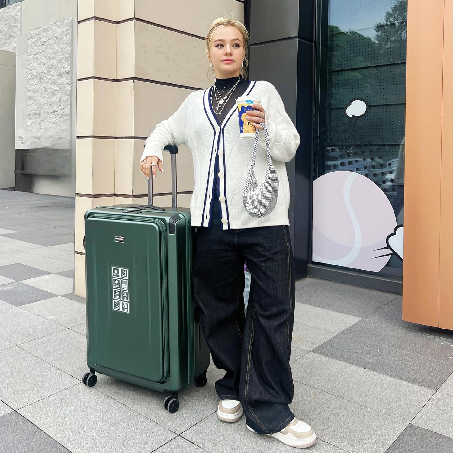 LOUIS KAISER Carry On Luggage, 20 Inch Top Opening Aluminum Frame Lightweight Airline Approved ABS+PC Hard Shell Suitcases with Silent Wheels, TSA Lock, Front Pocket & Wet-dry Separated Six-piece Set