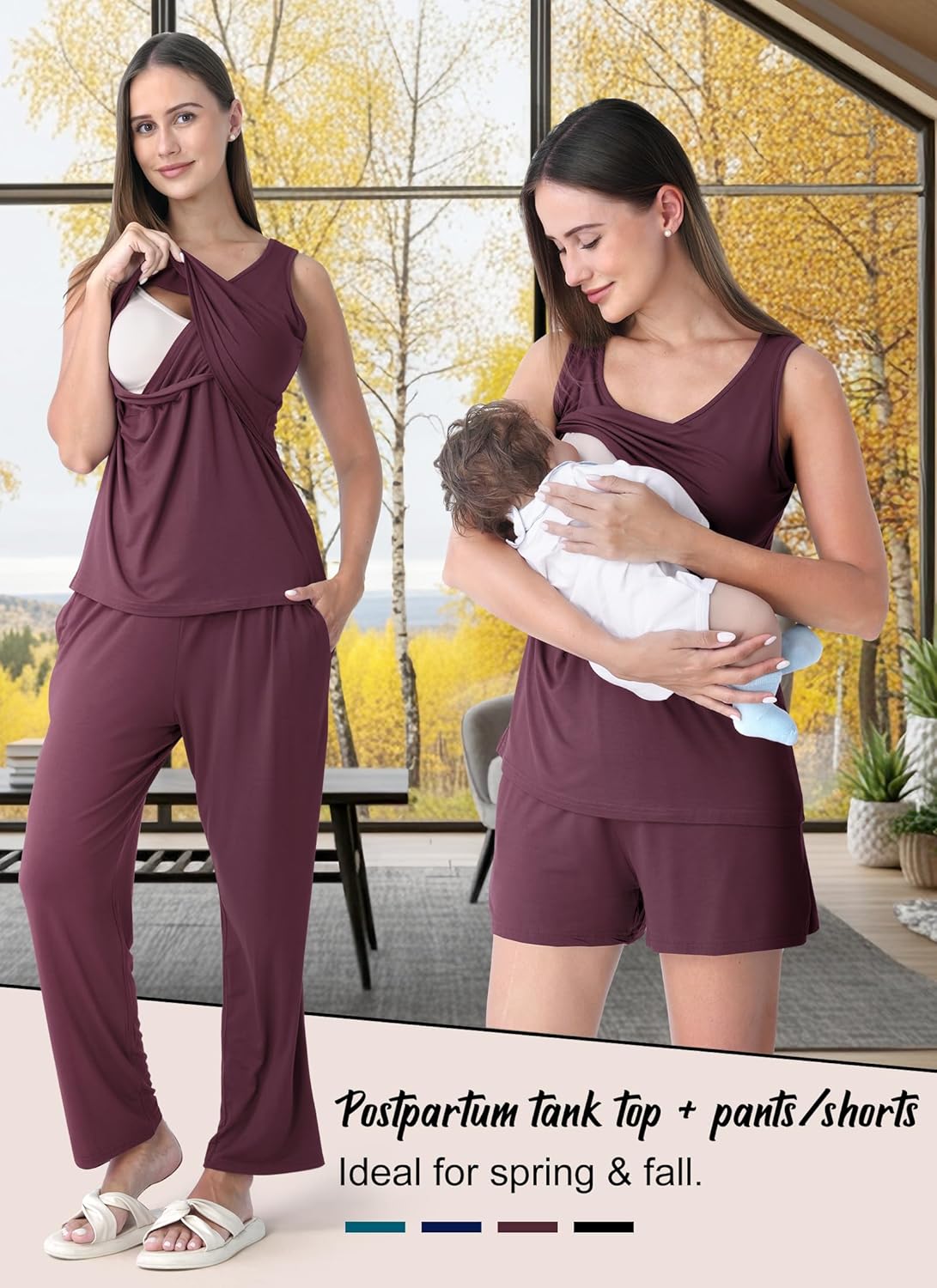 Alternative view of Rnxrbb 4 PCS Nursing Pajamas Gown Set Postpartum Pajama Nightgown Breastfeeding Pj for Hospital Labor Delivery