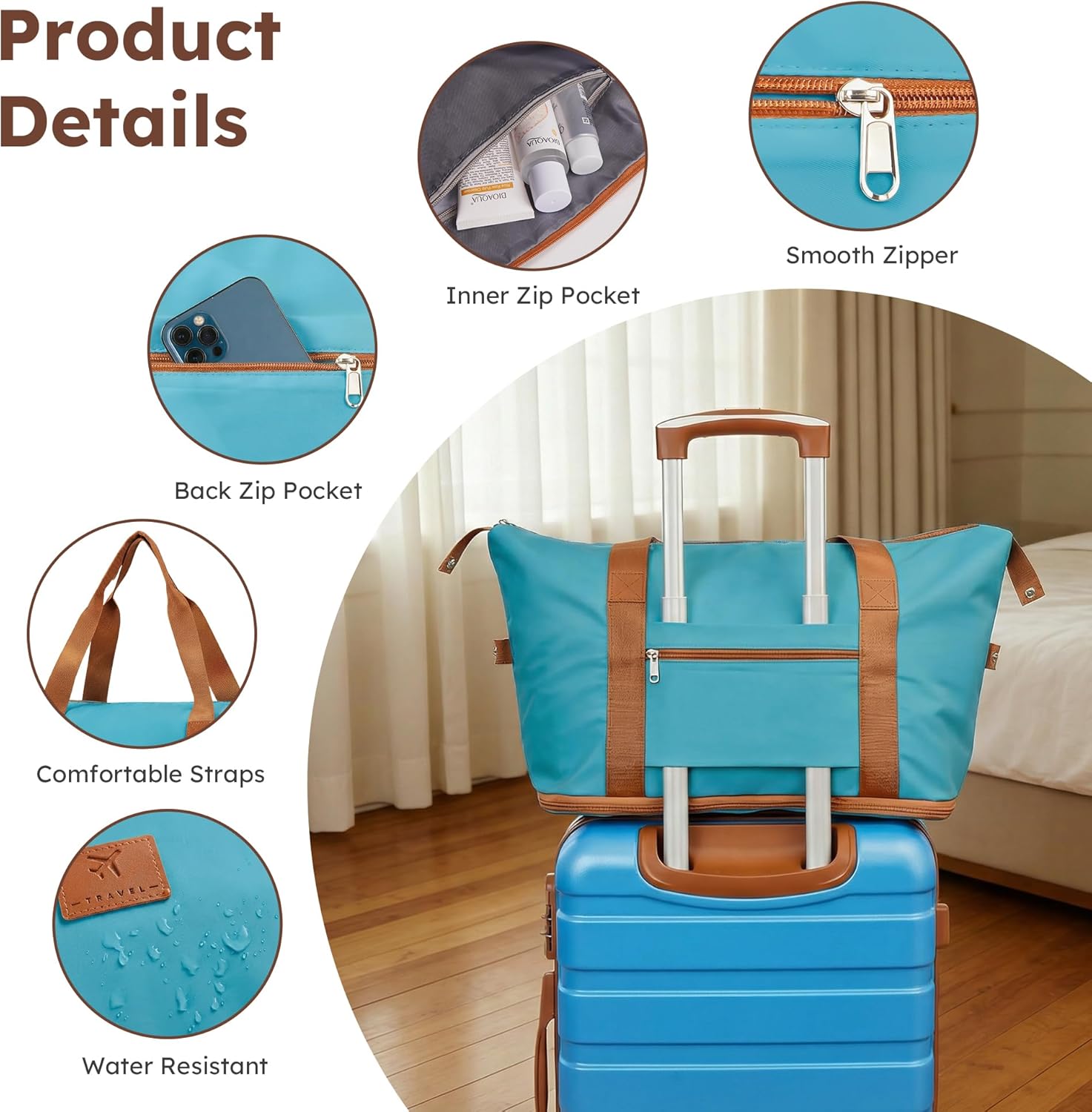 Alternative view of Suitour Luggage Sets 6 Piece, 20-inch Carry-on and 24 inch28 inch Checked Suitcase Set with Cosmetic Case and Expandable Travel Duffle Bags Set(Blue Brown)