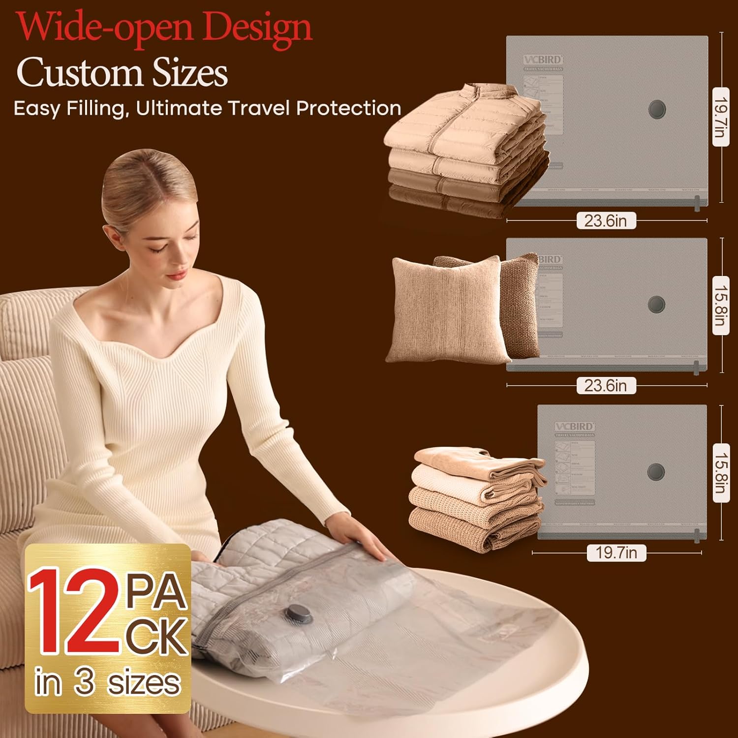 Alternative view of Vacbird 12 Pack Vacuum Bags for Travel with Rechargeable air Pump, Carry-on Size Vacuum Seal Bags for Luggage and Suitcase Compression, Space Saver for Clothes and Clothing Travel