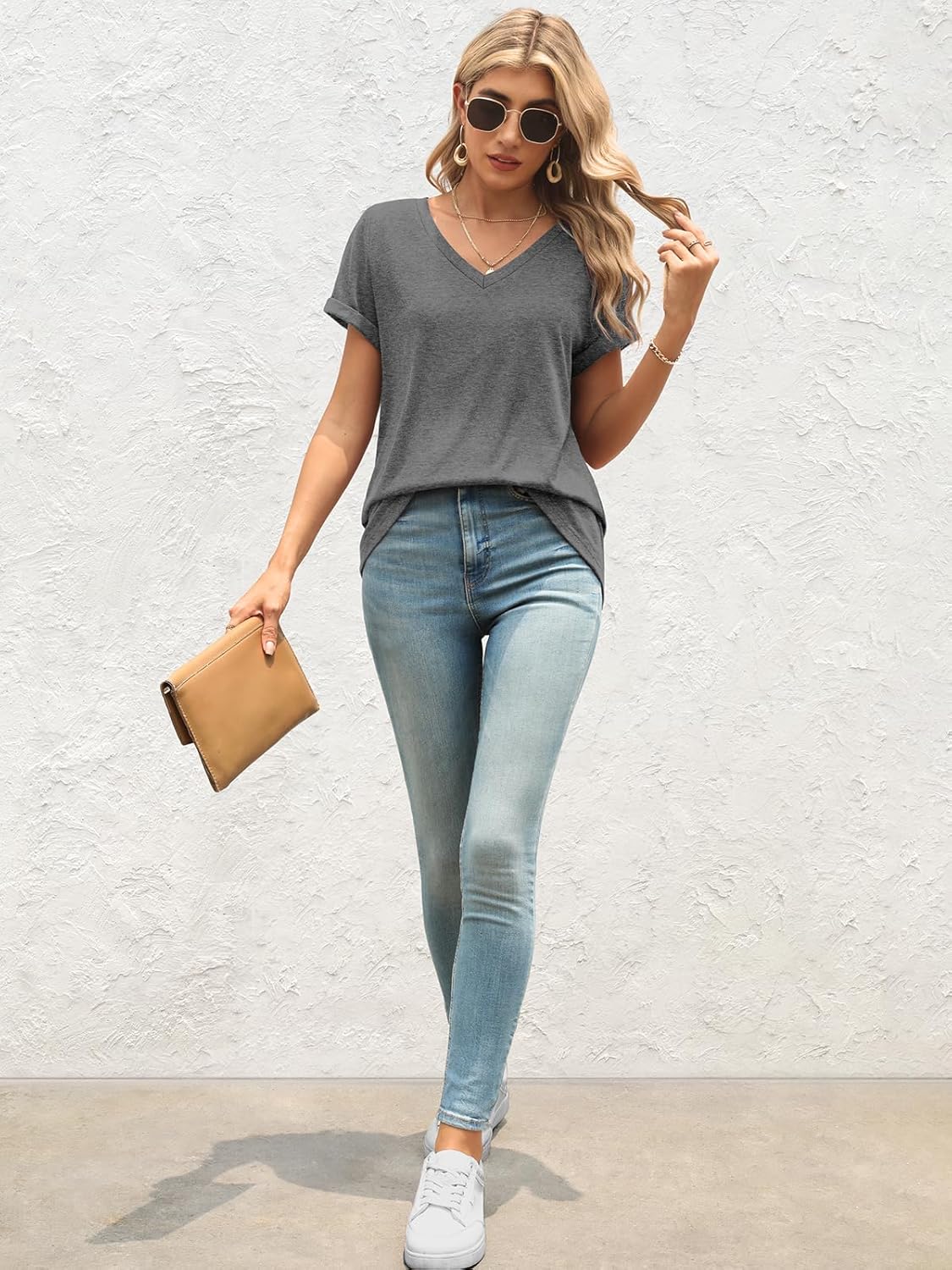 ATHMILE T Shirts Short Sleeve V Neck Tees for Women Fashion Tops Trendy Lightweight Casual Summer Outfits Clothes 2026 Beach