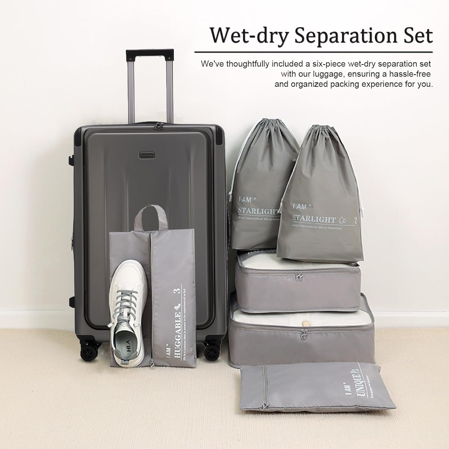 Alternative view of Premium Carry On Luggage, 20 Inch Top Opening Aluminum Frame Lightweight Airline Approved ABS+PC Hard Shell Suitcases with Silent Wheels, TSA Lock, Front Pocket and Wet-dry Separated Six-piece Set