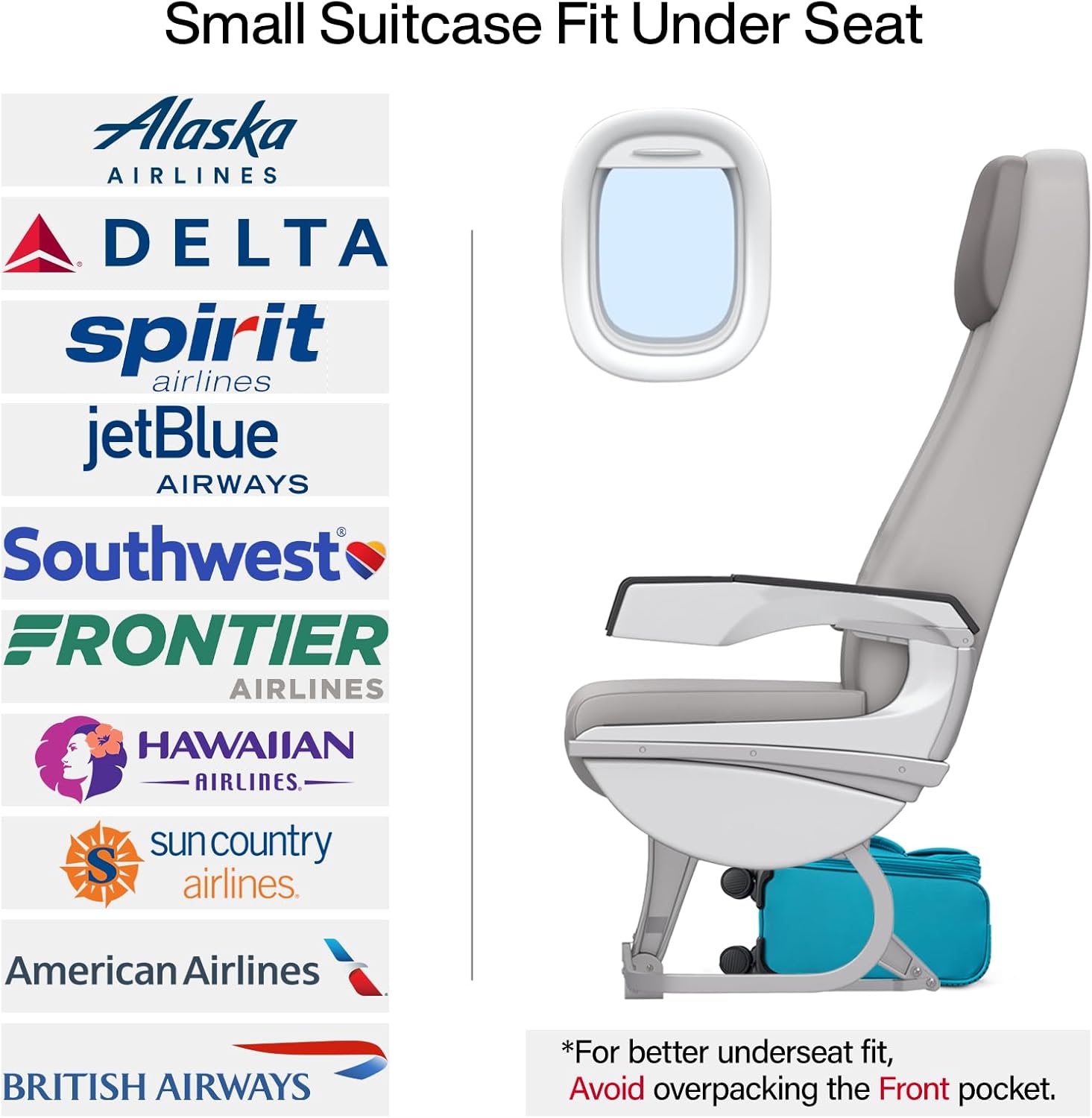 Hanke 16 Inch Underseat Carry On Luggage with Spinner Wheels for Airline, Small Softside TSA Approved Luggage Lightweight Rolling Suitcases Under Seat Travel Carry-On Bag(Caribbean Blue) - Image 3