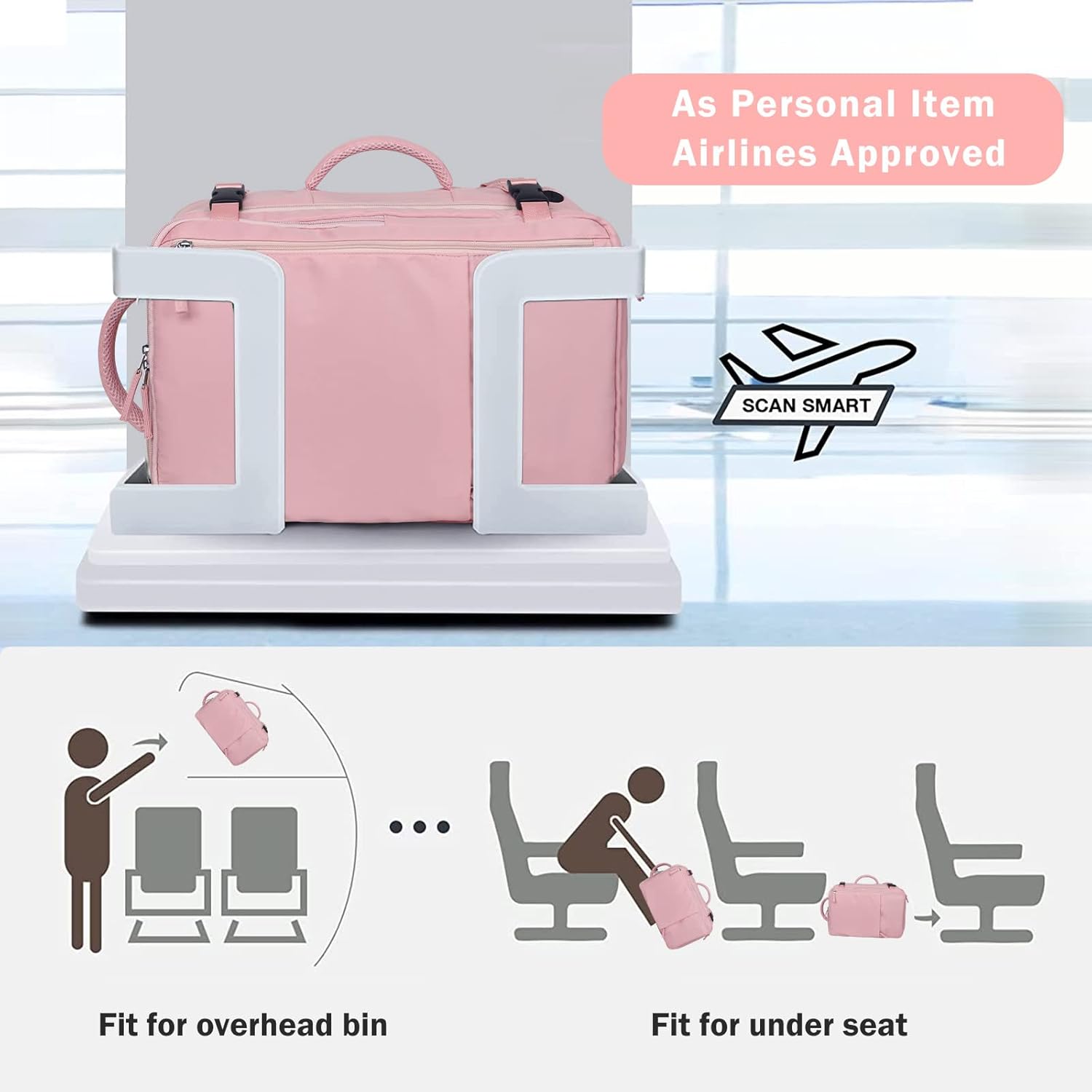 Alternative view of Hanples Carry on Travel Backpack for Women, Large 35L Personal Item Luggage Backpack,17 inch Laptop Backpack TSA Flight Approved, Travel Essentials Casual Daypack with 2 Toiletry Bags (Pink)