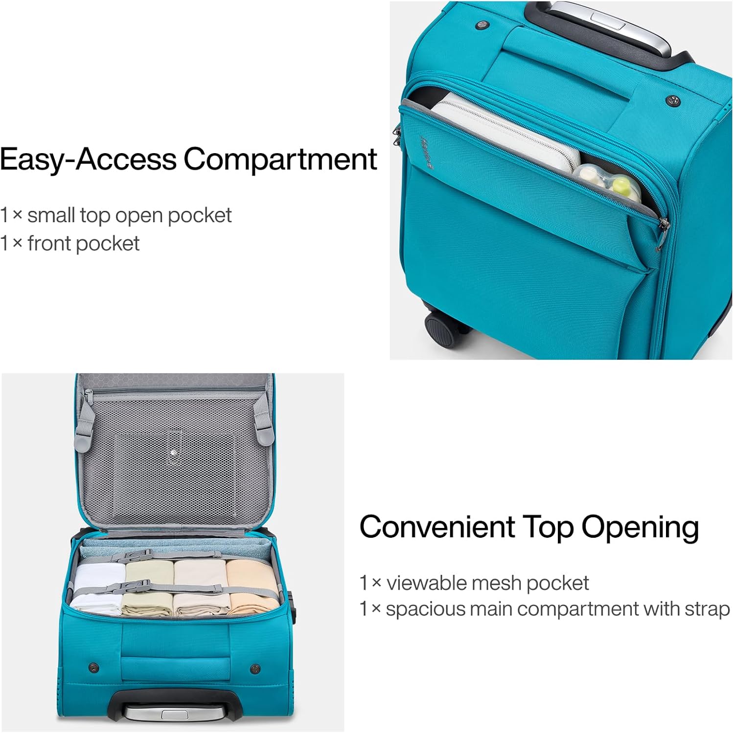 Hanke 16 Inch Underseat Carry On Luggage with Spinner Wheels for Airline, Small Softside TSA Approved Luggage Lightweight Rolling Suitcases Under Seat Travel Carry-On Bag(Caribbean Blue) - Image 5