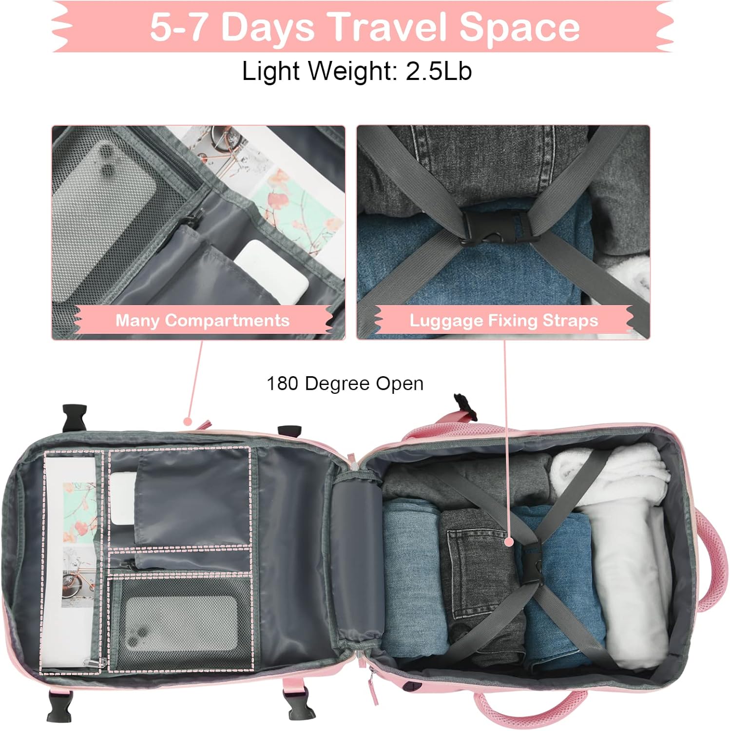 Hanples Carry on Travel Backpack for Women, Large 35L Personal Item Luggage Backpack,17 inch Laptop Backpack TSA Flight Approved, Travel Essentials Casual Daypack with 2 Toiletry Bags (Pink) - Image 7