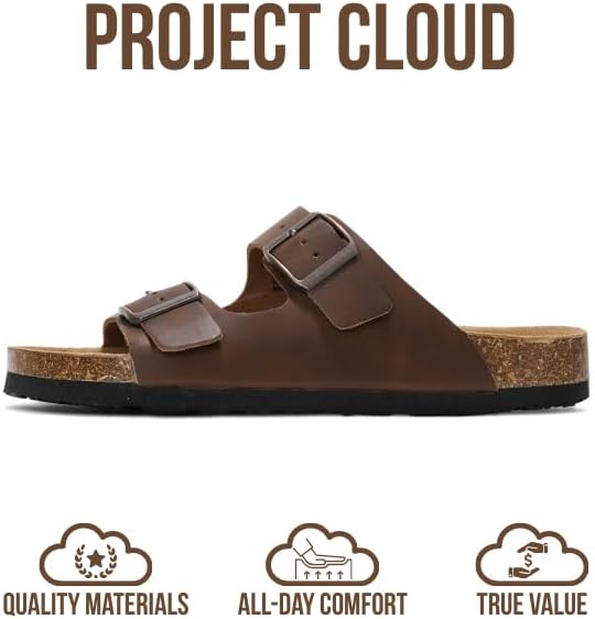 Project Cloud 100% Genuine Leather Flat Sandals For Women 2026 Cork Footbed Womens Sandals with Memory Foam and arch support Vacation Essentials Slides for Women Footwear (Venita) - Image 3
