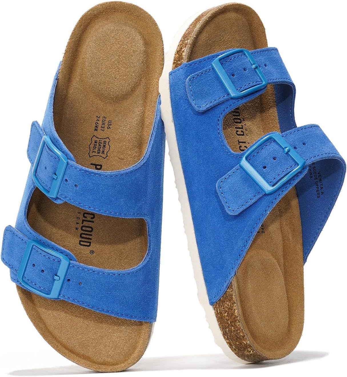 Project Cloud 100% Genuine Leather Flat Sandals For Women 2026 Cork Footbed Womens Sandals with Memory Foam and arch support Vacation Essentials Slides for Women Footwear (Venita) - Image 5