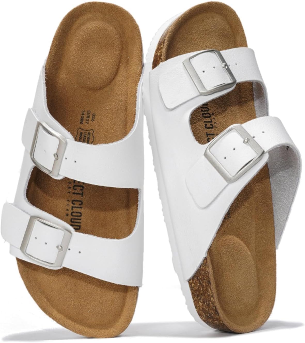 Project Cloud 100% Genuine Leather Flat Sandals For Women 2026 Cork Footbed Womens Sandals with Memory Foam and arch support Vacation Essentials Slides for Women Footwear (Venita) - Image 6