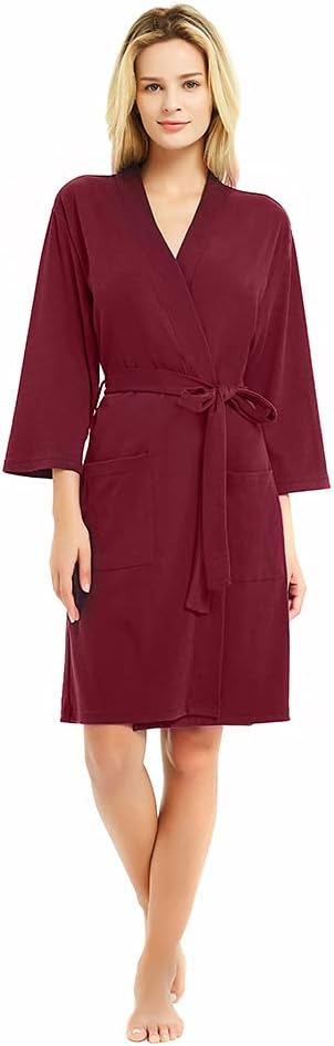 U2SKIIN Womens Robes, 100% Cotton Lightweight Robes 3/4 Sleeves Kimono Knit Soft Loungewear Short Bathrobe - Image 5
