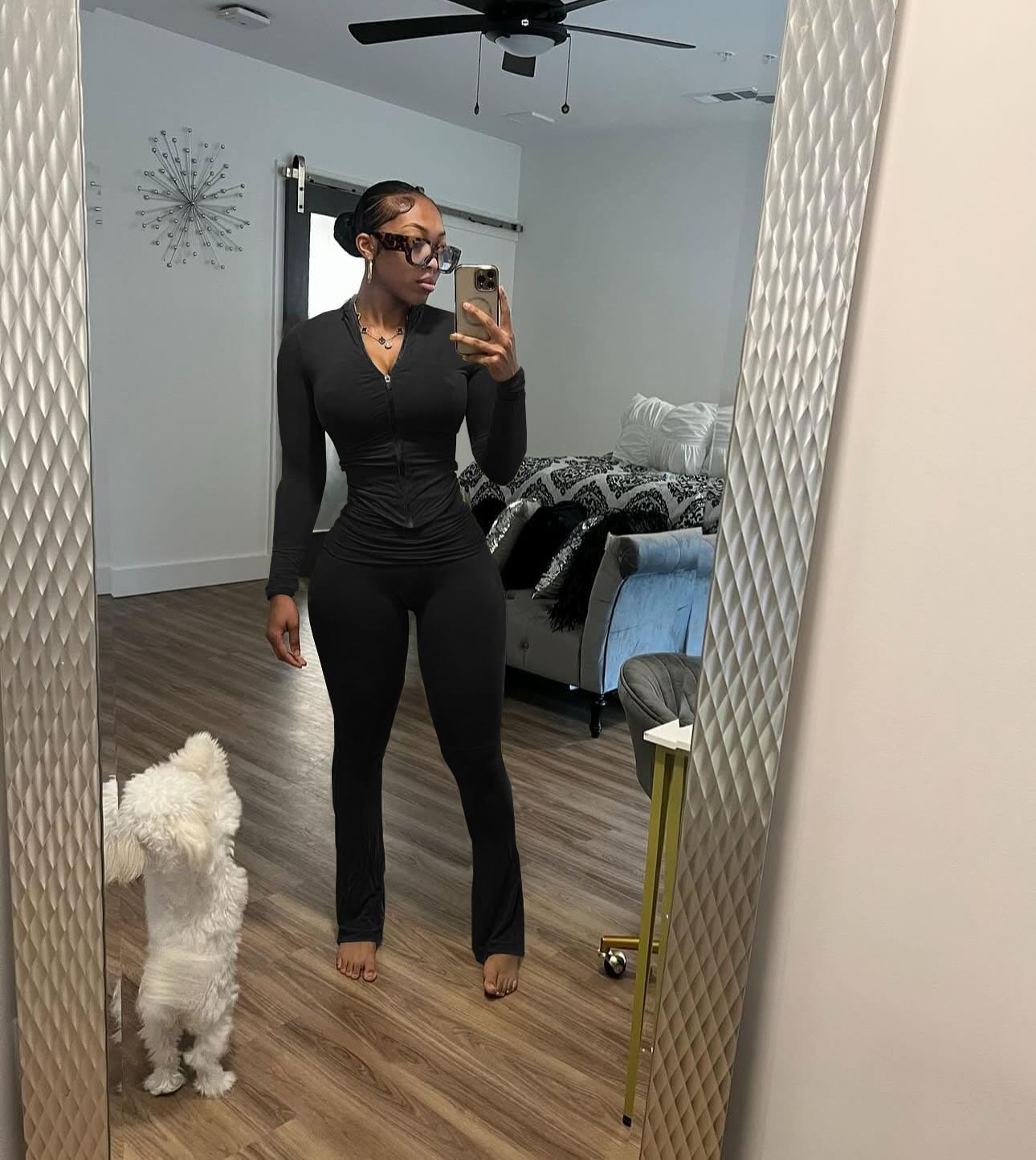 Nimsruc Two Piece Outfits For Women Workout Set Long Sleeve Tracksuit Zip Up Sweatsuits