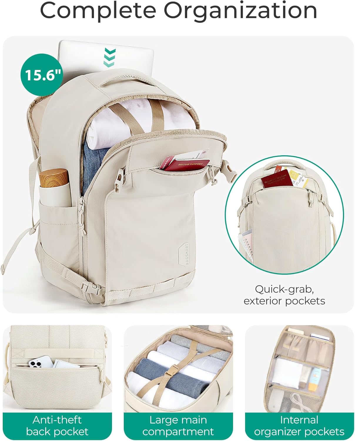 Alternative view of BAGSMART Travel Backpack Women, 15.6 Inch Carry On Backpack Flight Approved, TSA Approved Personal Item Travel Bag, Water Resistant Weekender Bag Luggage Daypack, Pistachio