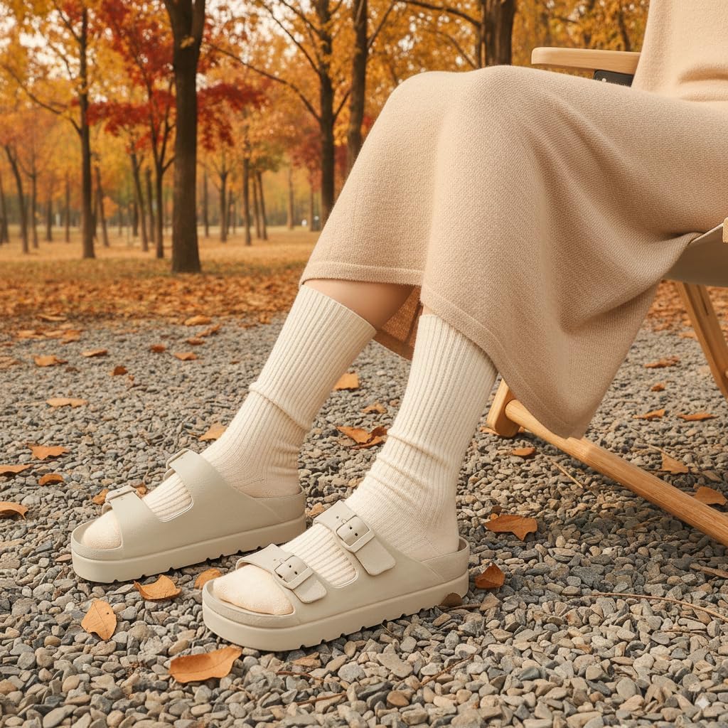 Goosecret Women's Platform Sandals with Arch Support, Chunky Lightweight Foam Slip on Slides, Comfortable Summer Beach Sandals with Adjustable Buckle