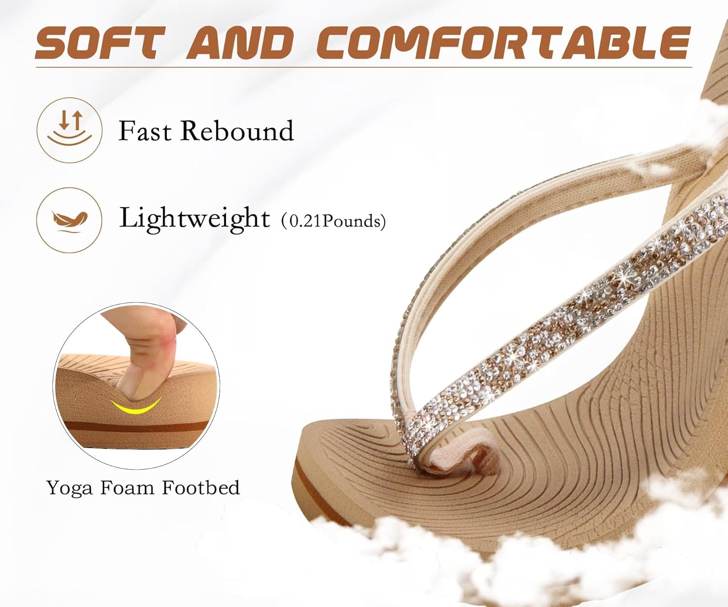 KuaiLu Women's Rhinestone Flip Flops with Comfort Arch Support Yoga Mat Cushion Sandals Fashion Summer Beach Travel Orthotic Walking Thong Sandles Slip on Plantar Fasciitis Indoor Outdoor Shoes - Image 4