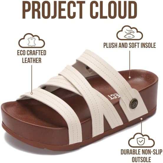 Project Cloud Wedge Platform Sandals Women Footwear - Lightweight with Plush & Soft Insole Beach Essentials Wedge Sandals Durable Non-Slip Sandals for Women 2026 (Pasadena)