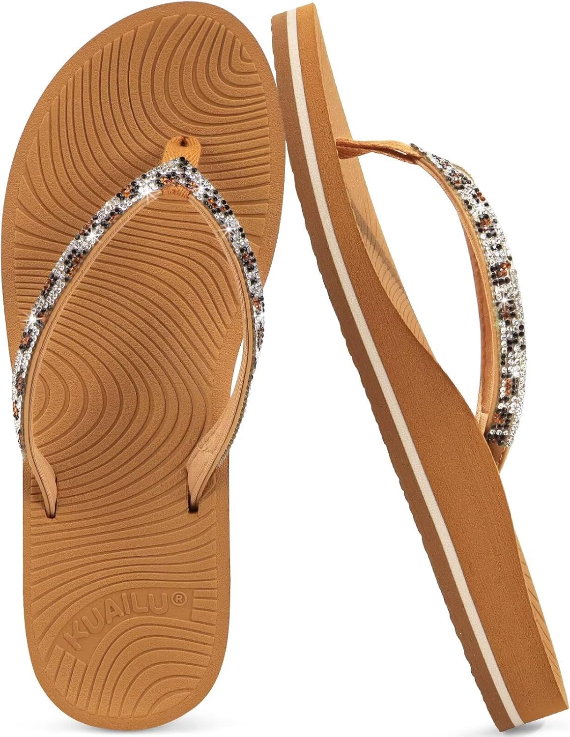 KuaiLu Women's Rhinestone Flip Flops with Comfort Arch Support Yoga Mat Cushion Sandals Fashion Summer Beach Travel Orthotic Walking Thong Sandles Slip on Plantar Fasciitis Indoor Outdoor Shoes - Image 7