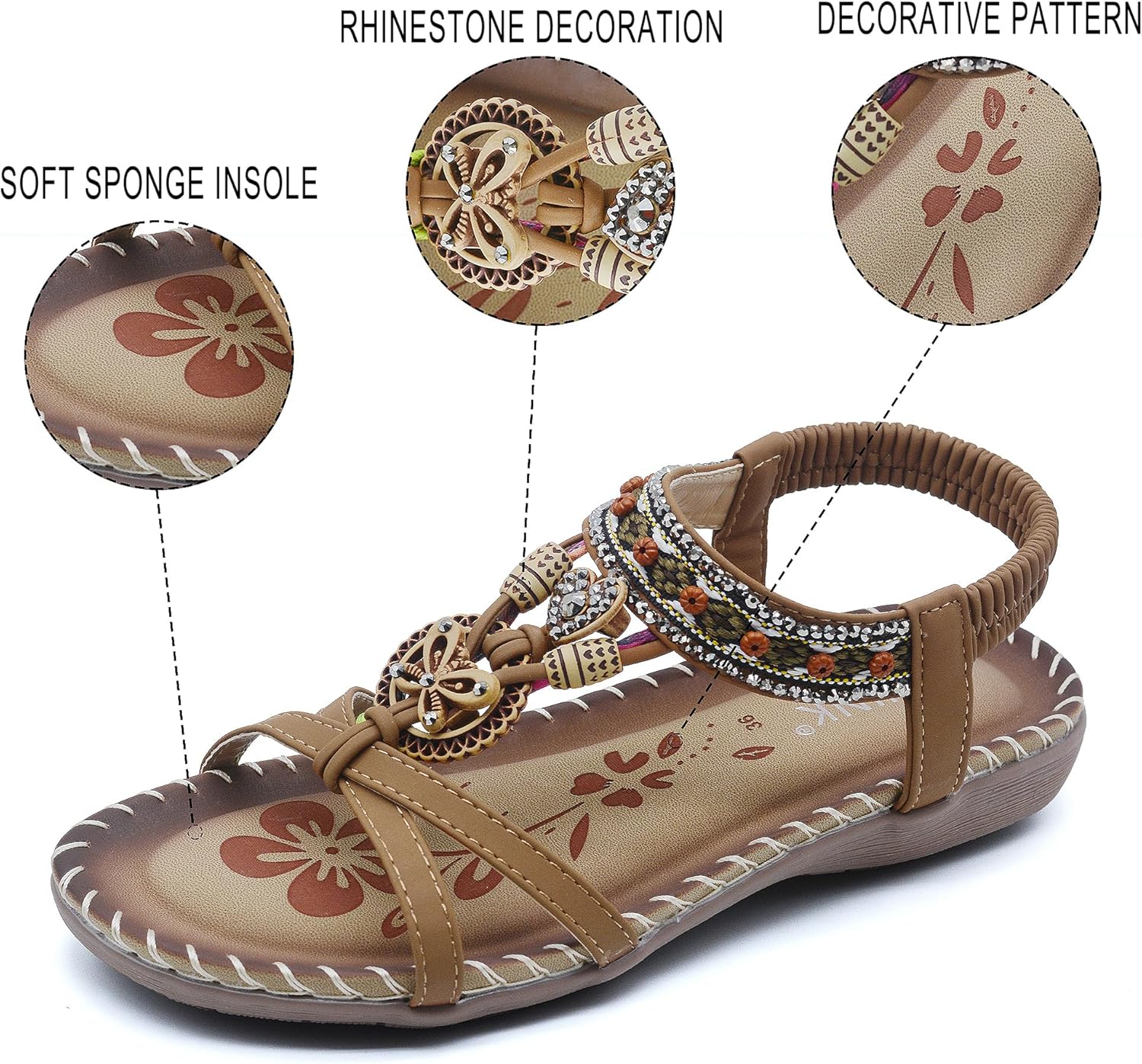 Alternative view of HAJINK Sandals Women Comfort Dressy Womens Flat Sandals Non Slip On Bohemian Summer Beach Shoes With Elastic Ankle Strap Brown Green