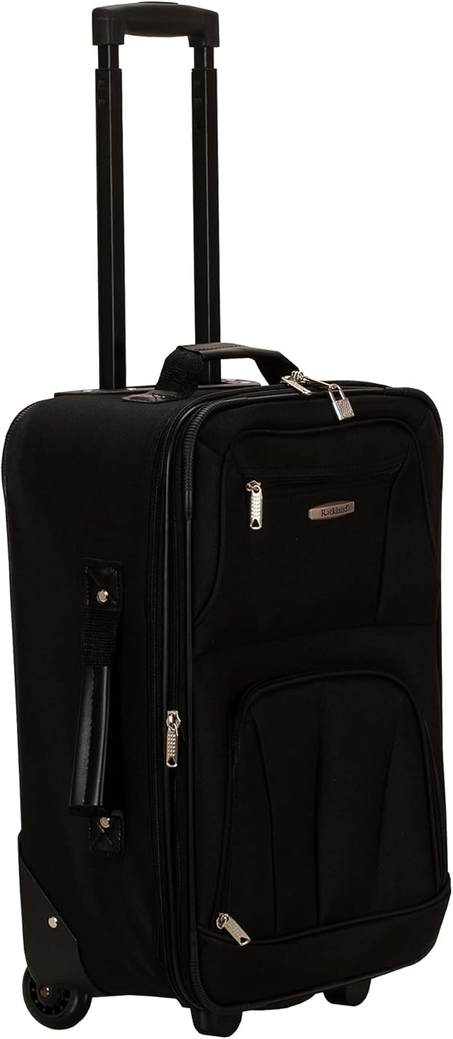 Rockland Vara Softside 3-Piece Upright Luggage Set,Expandable, Black, (20/22/28)