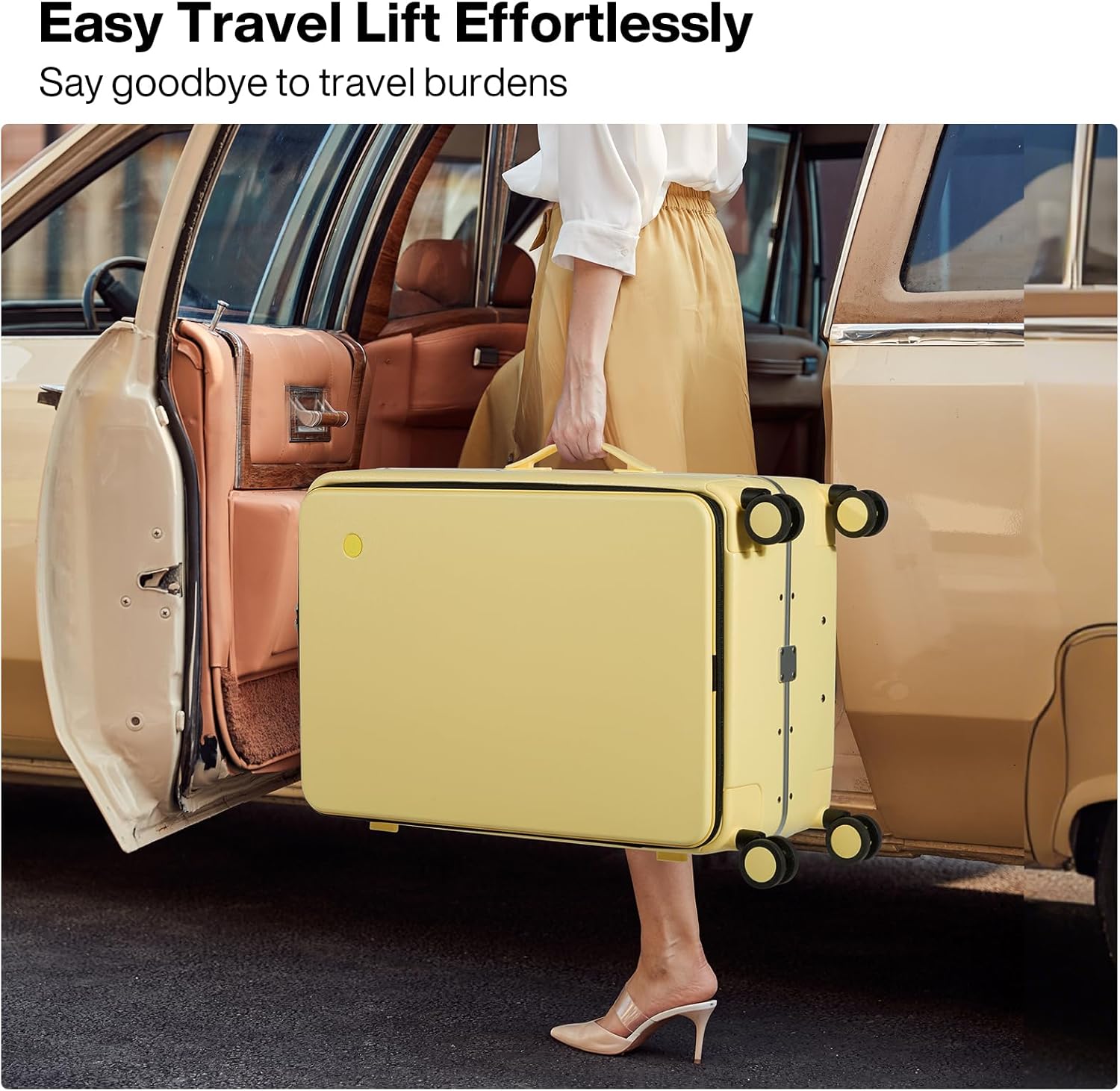 mixi 20 Inch Carry On Luggage 22x14x9 Airline Approved PC Hard Shell Suitcase Top Opening Aluminum Frame Travel Suitcases with Wheels, Lark Yellow