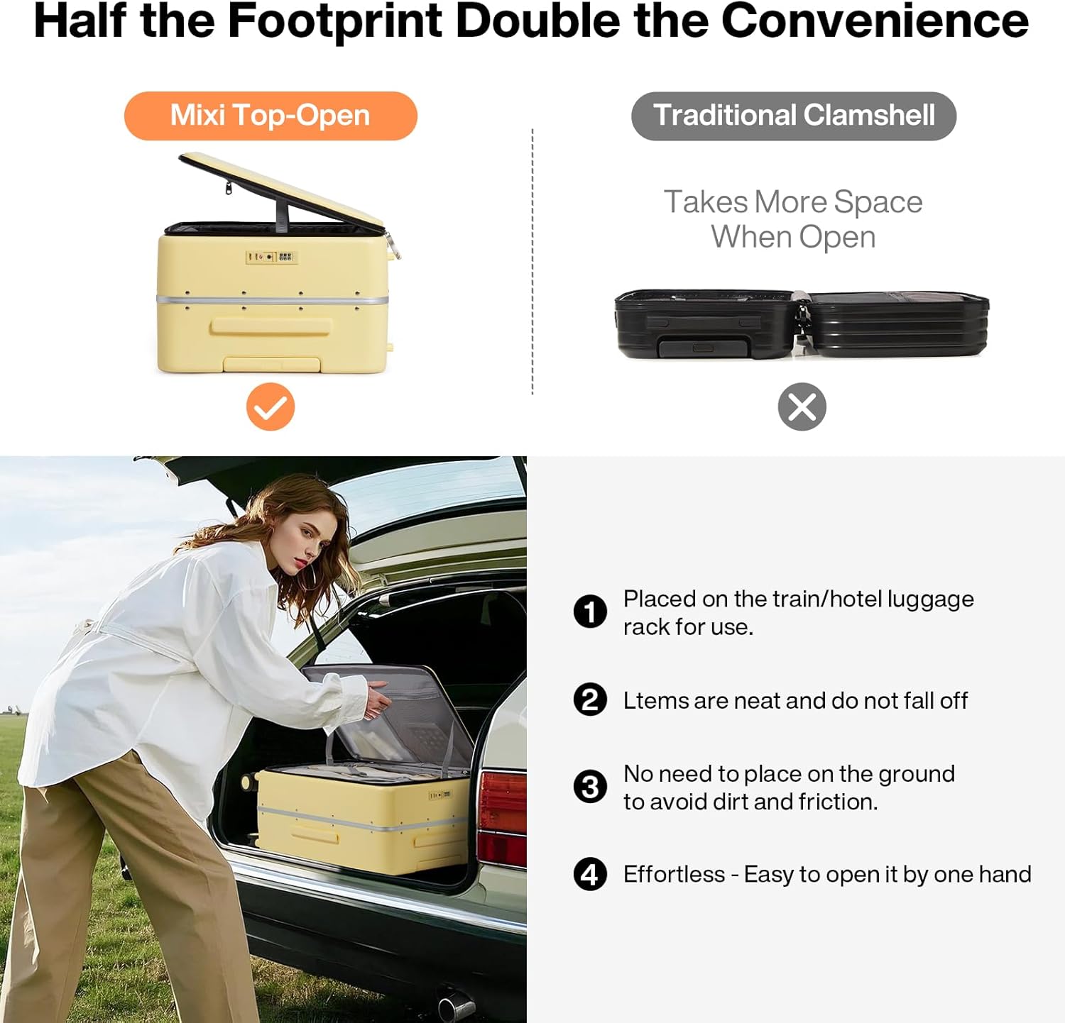 Alternative view of mixi 20 Inch Carry On Luggage 22x14x9 Airline Approved PC Hard Shell Suitcase Top Opening Aluminum Frame Travel Suitcases with Wheels, Lark Yellow