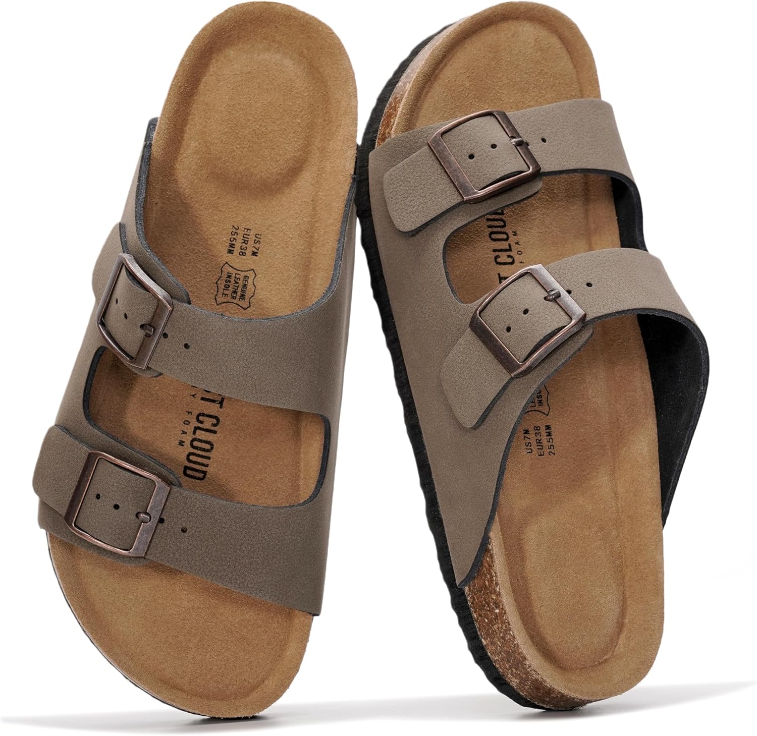 Project Cloud 100% Genuine Leather Flat Sandals For Women 2026 Cork Footbed Womens Sandals with Memory Foam and arch support Vacation Essentials Slides for Women Footwear (Venita) - Image 8