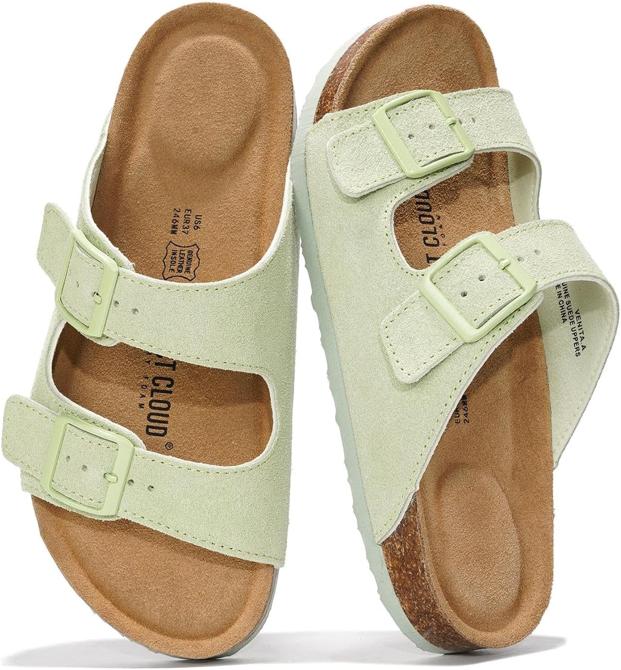 Project Cloud 100% Genuine Leather Flat Sandals For Women 2026 Cork Footbed Womens Sandals with Memory Foam and arch support Vacation Essentials Slides for Women Footwear (Venita) - Image 9